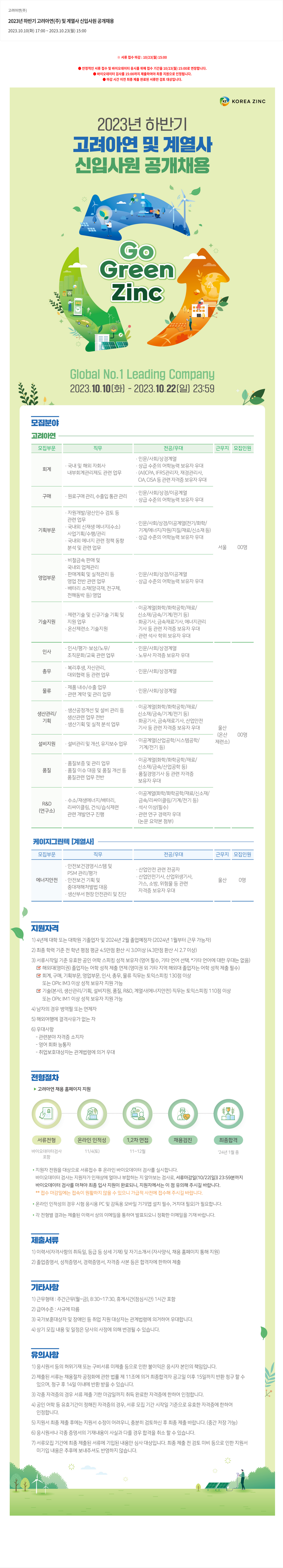 고려아연 2023년 하반기 고려아연(주) 및 계열사 신입사원 공개채용 채용공고