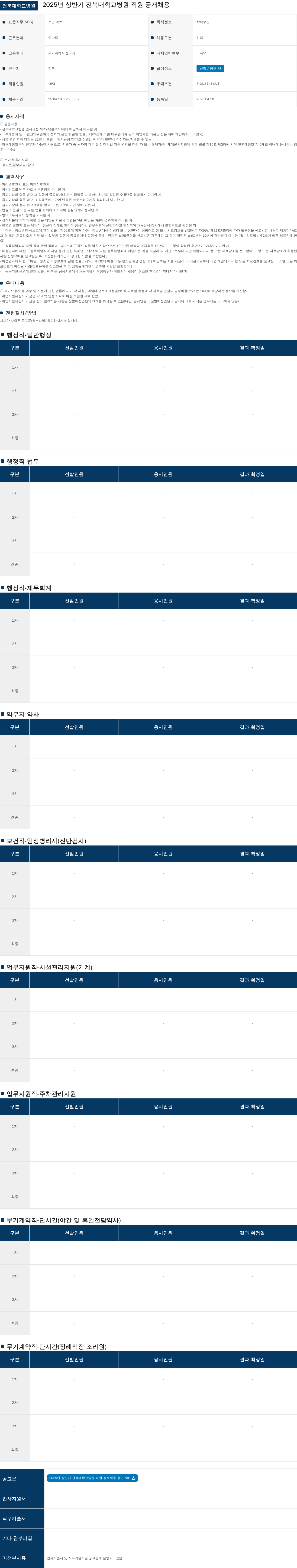 전북대학교병원 2025년 상반기 전북대학교병원 직원 공개 채용 채용공고