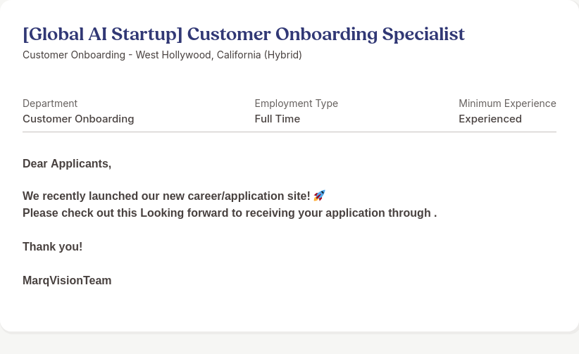 마크비전코리아 [Global AI Startup] Customer Onboarding Specialist 채용공고