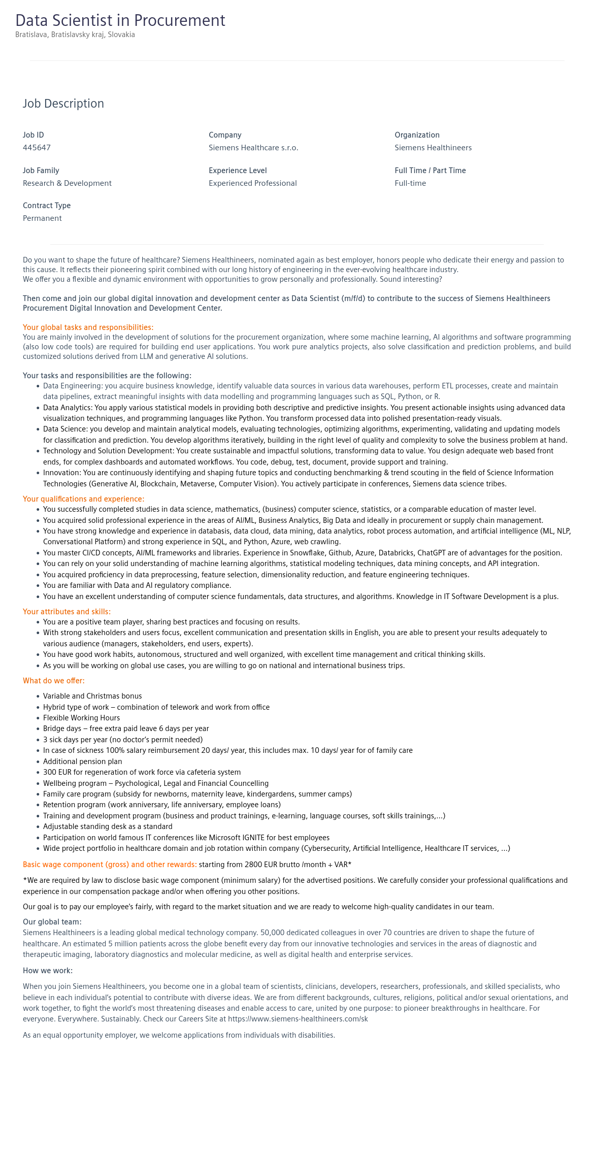지멘스 Data Scientist in Procurement 채용공고