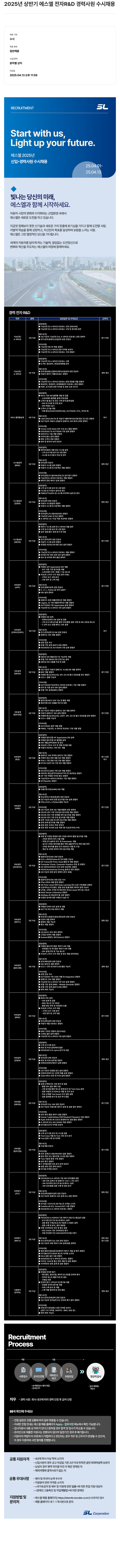 SL 2025년 상반기 에스엘 전자 R&D 경력 사원 수시 채용 채용공고