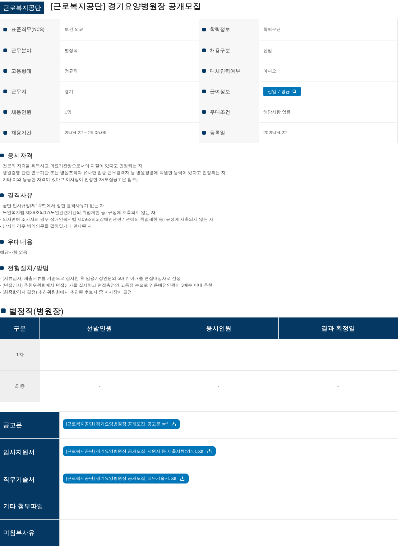 근로복지공단 경기 요양병원장 공개 모집 채용공고