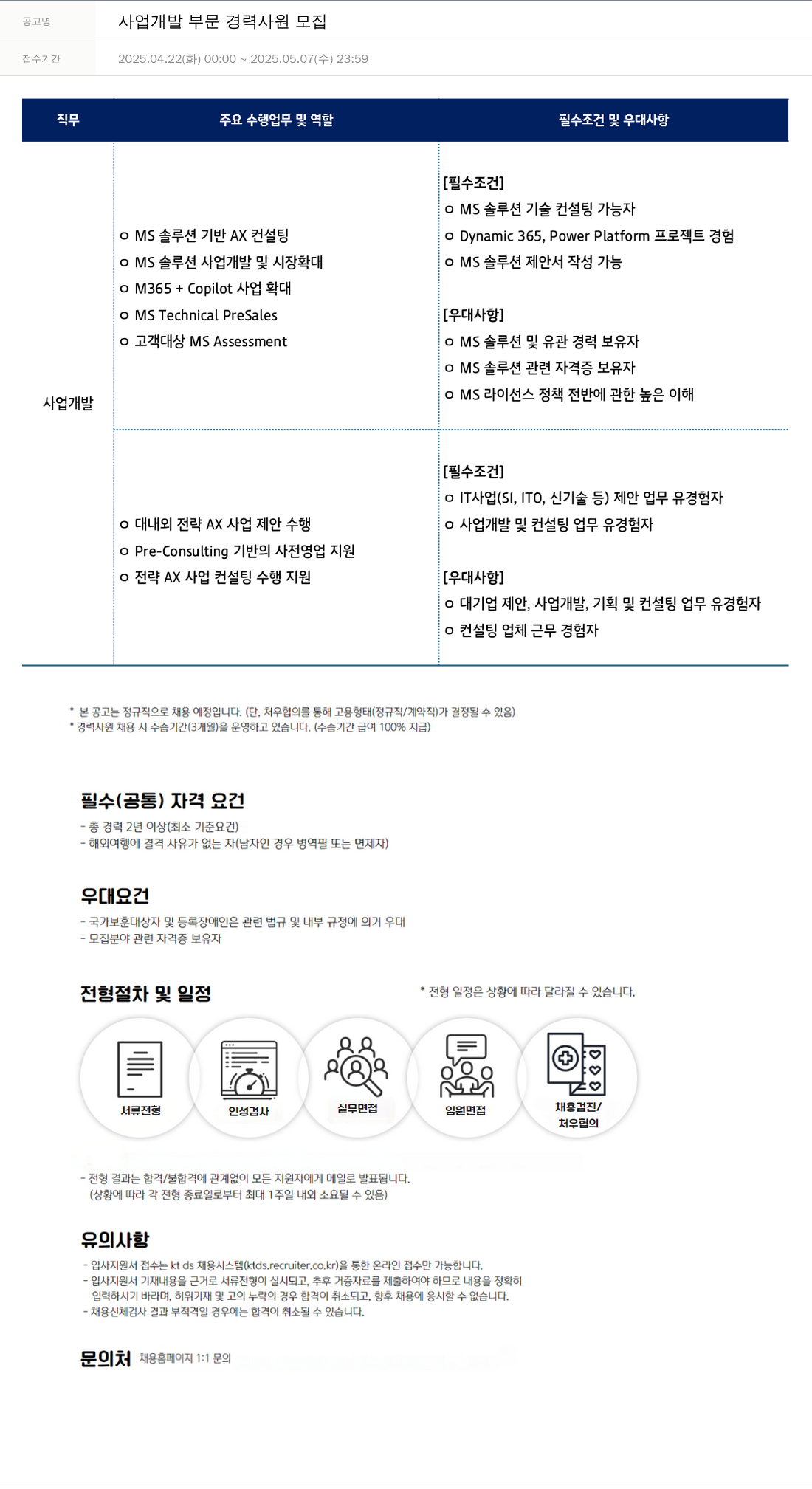 KTds 사업 개발 부문 경력 사원 모집 채용공고