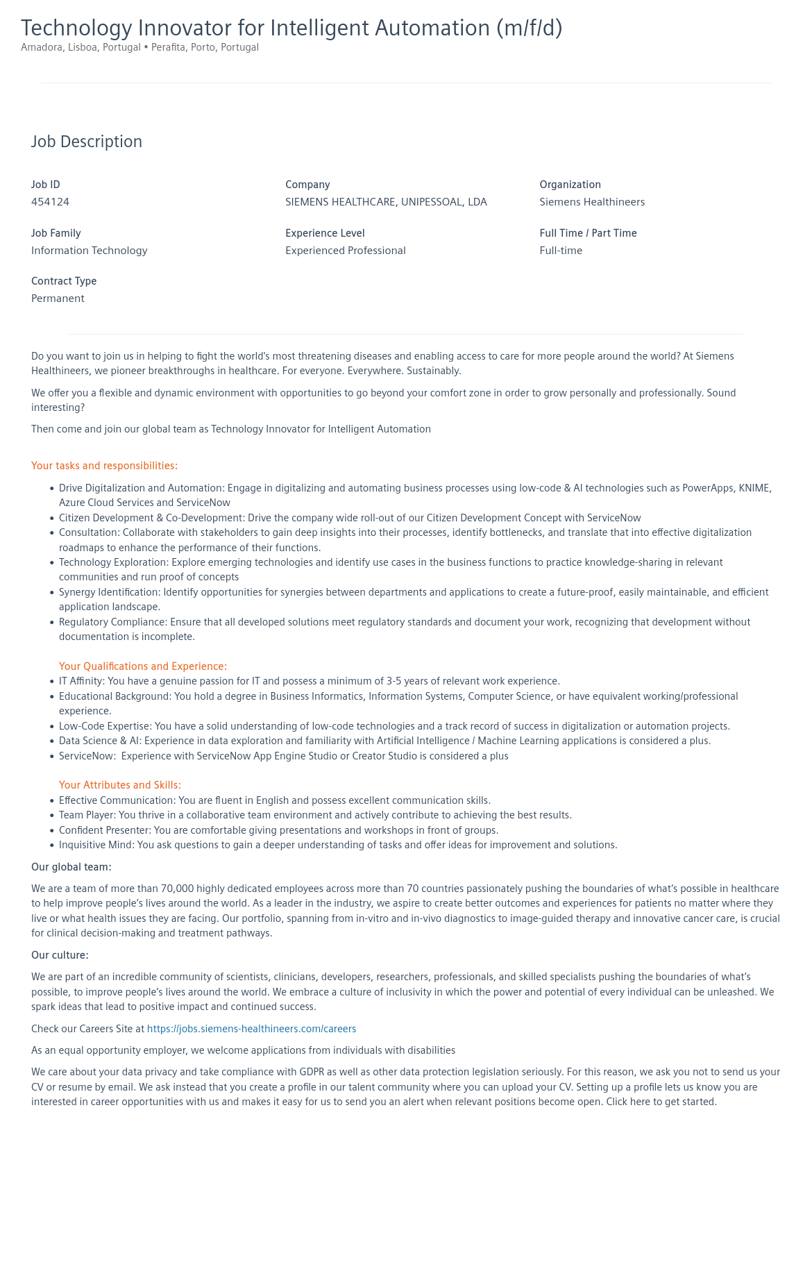 SiemensHealthineers Technology Innovator for Intelligent Automation (m/f/d) 채용공고