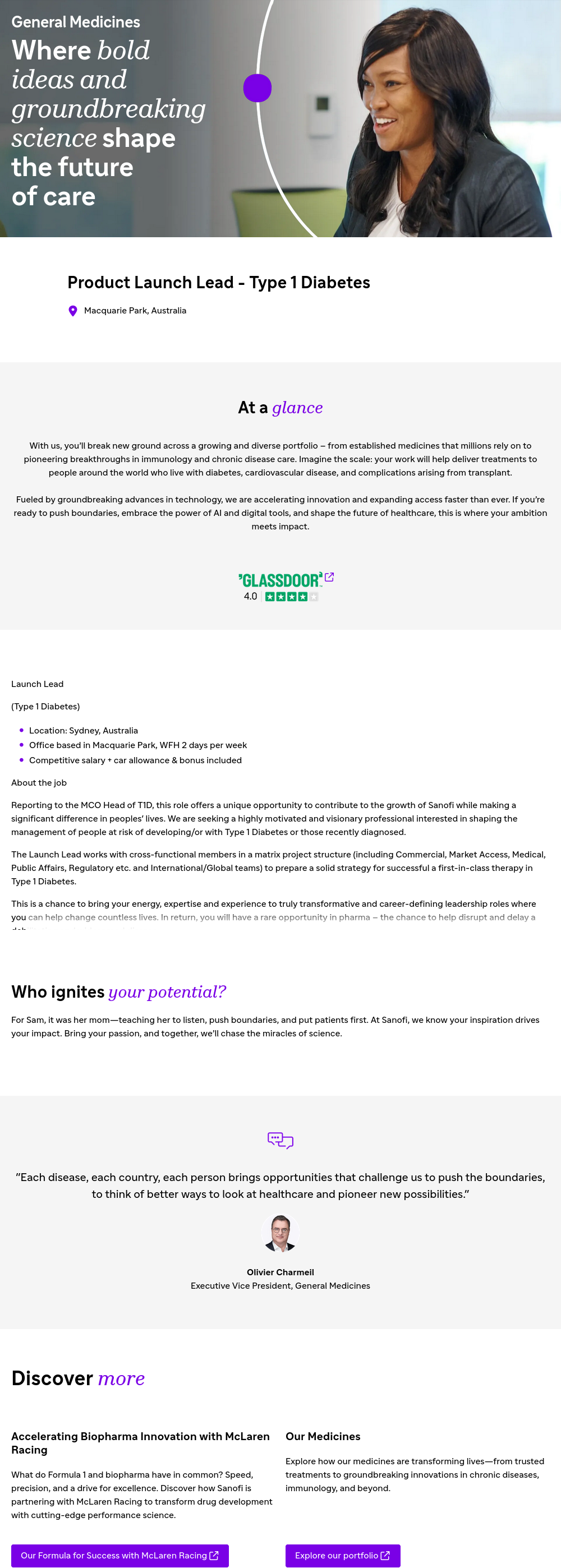 사노피 Product Launch Lead - Type 1 Diabetes 채용공고