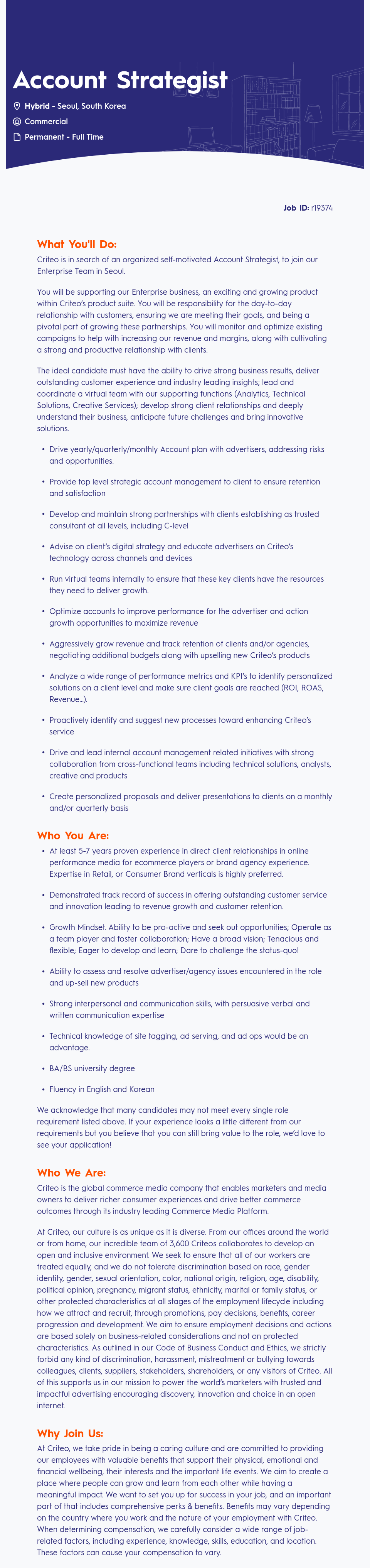 크리테오 Account Strategist (Enterprise Team, Seoul) 채용공고