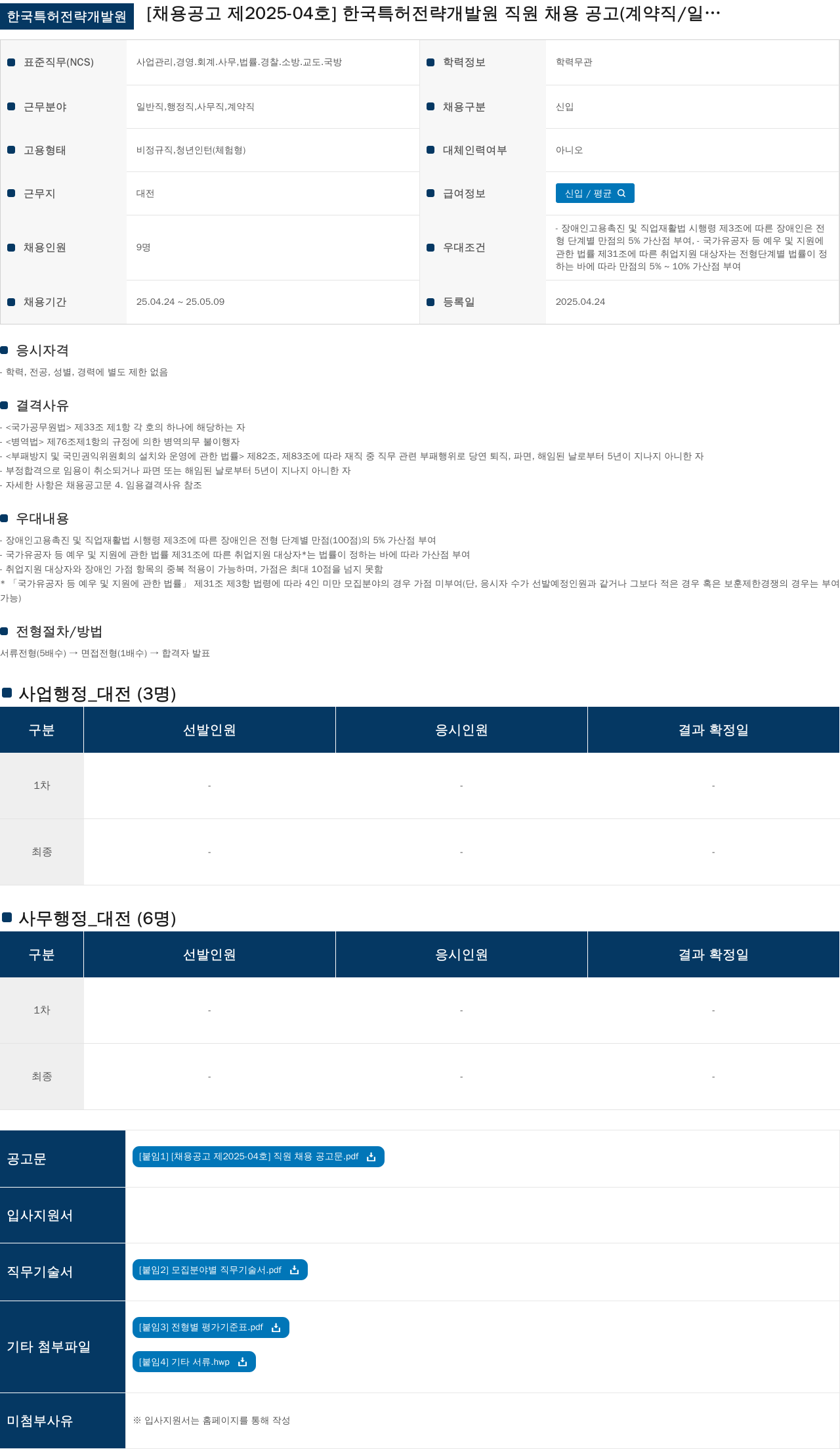 한국특허전략개발원 한국 특허 전략 개발원 직원 채용 공고 (계약직/일반직/행정직/사무직) 채용공고