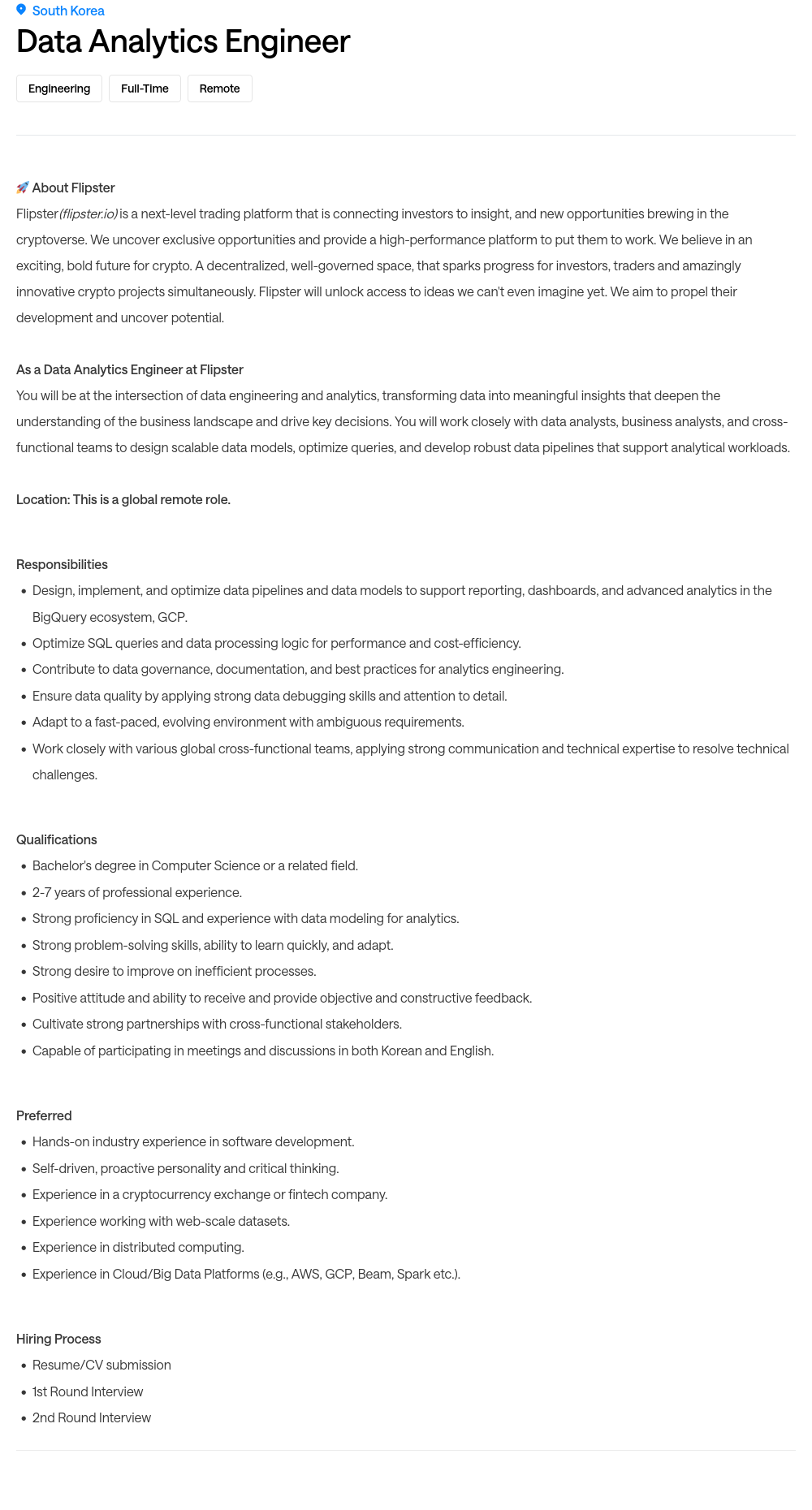 프레스토랩스 Data Analytics Engineer 채용 채용공고