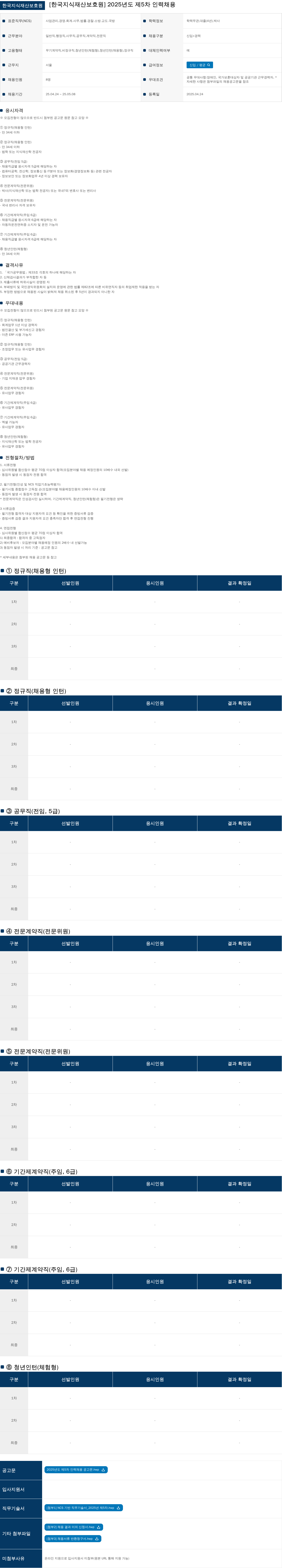 한국지식재산보호원 2025년도 제5차 인력 채용 채용공고