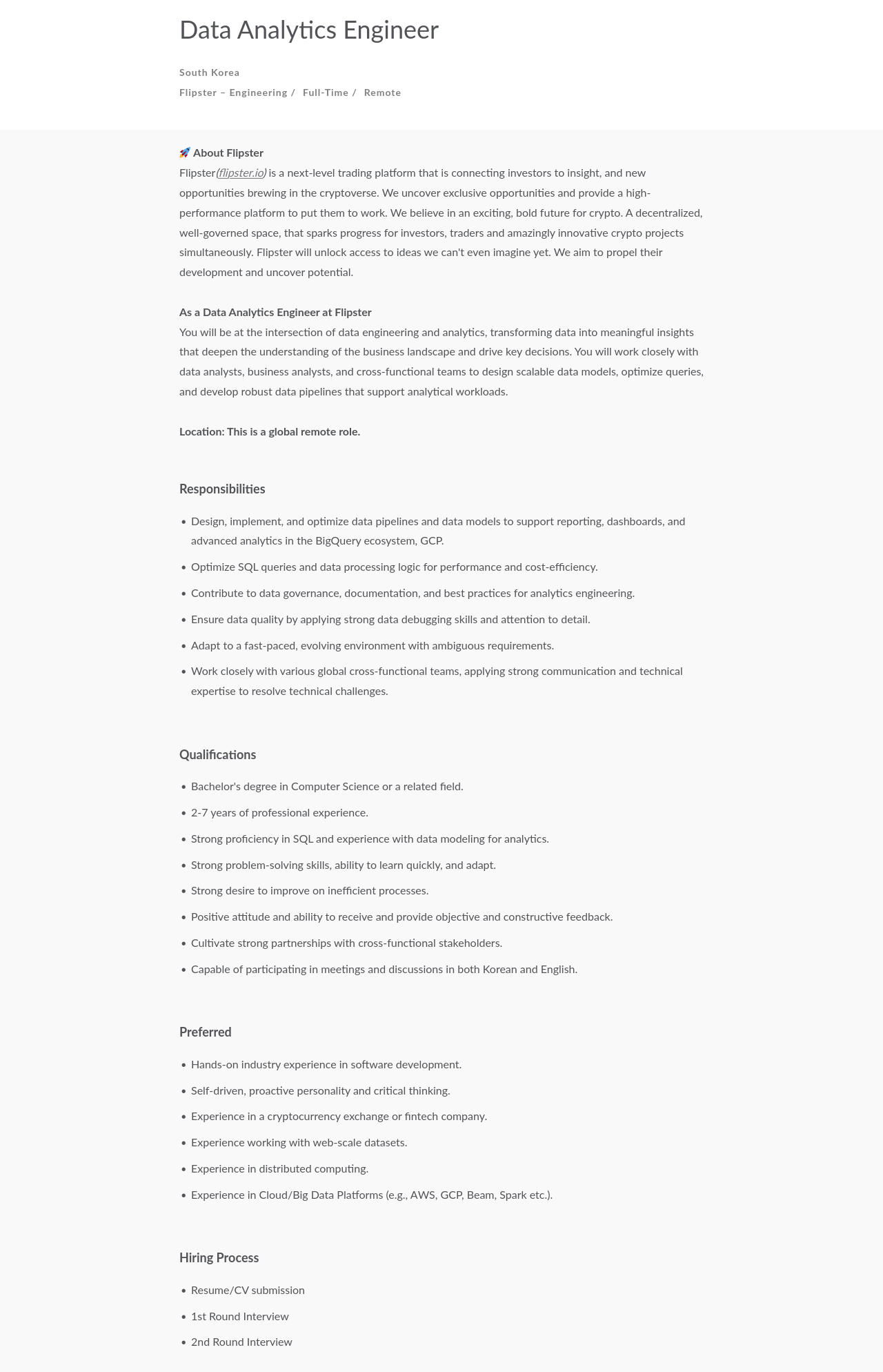 프레스토랩스 Data Analytics Engineer 채용공고