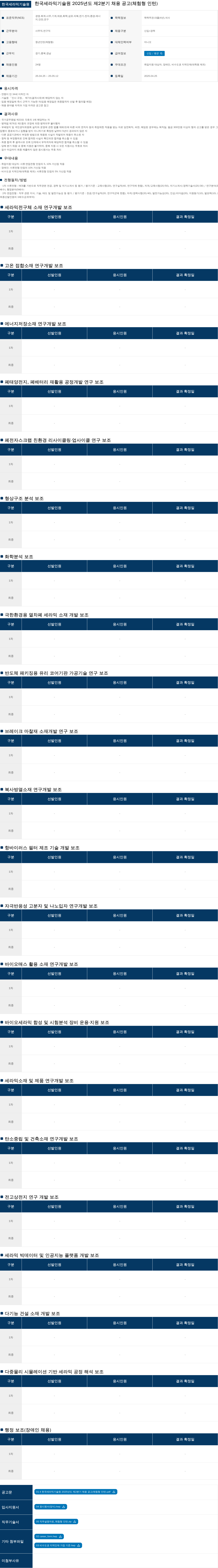한국세라믹기술원 2025년도 제2분기 채용 공고 (체험형 인턴) 채용공고
