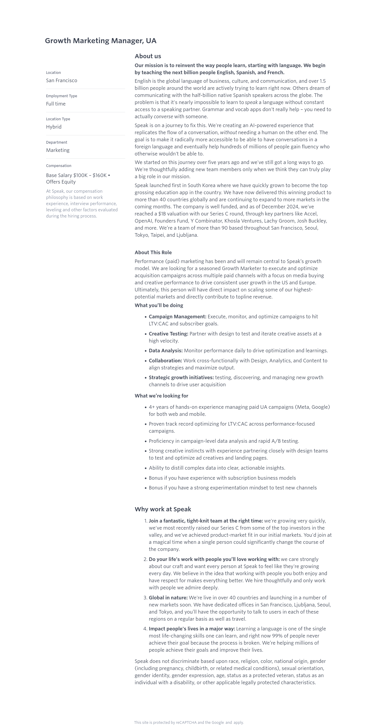 스픽 Growth Marketing Manager, UA 채용공고