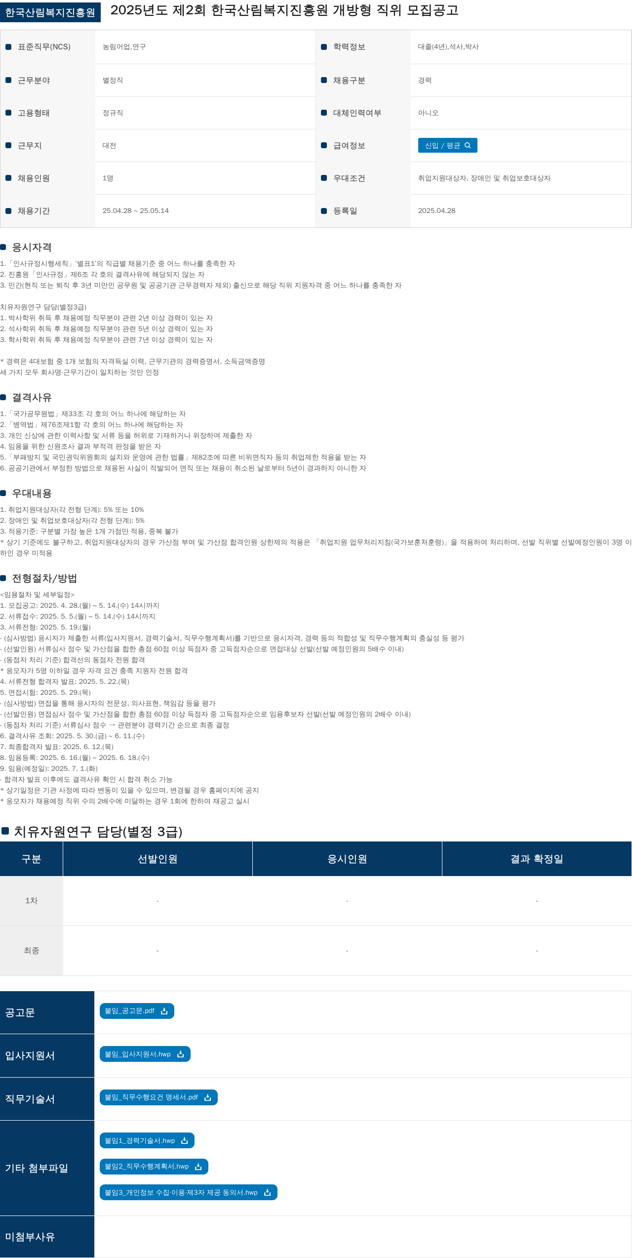 한국산림복지진흥원 2025년도 제2회 한국산림복지진흥원 개방형 직위 모집 공고 채용공고