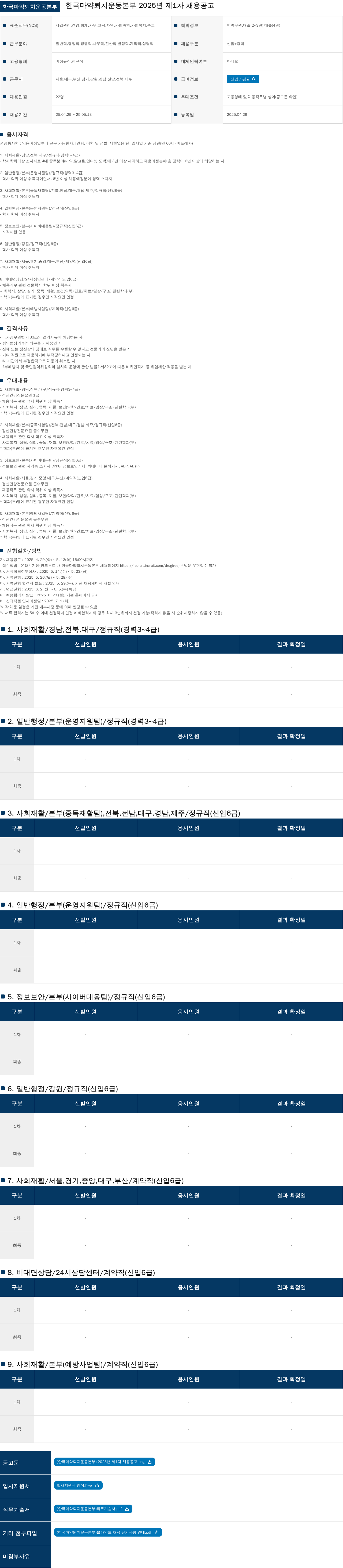 한국마약퇴치운동본부 2025년 제1차 채용 공고 채용공고