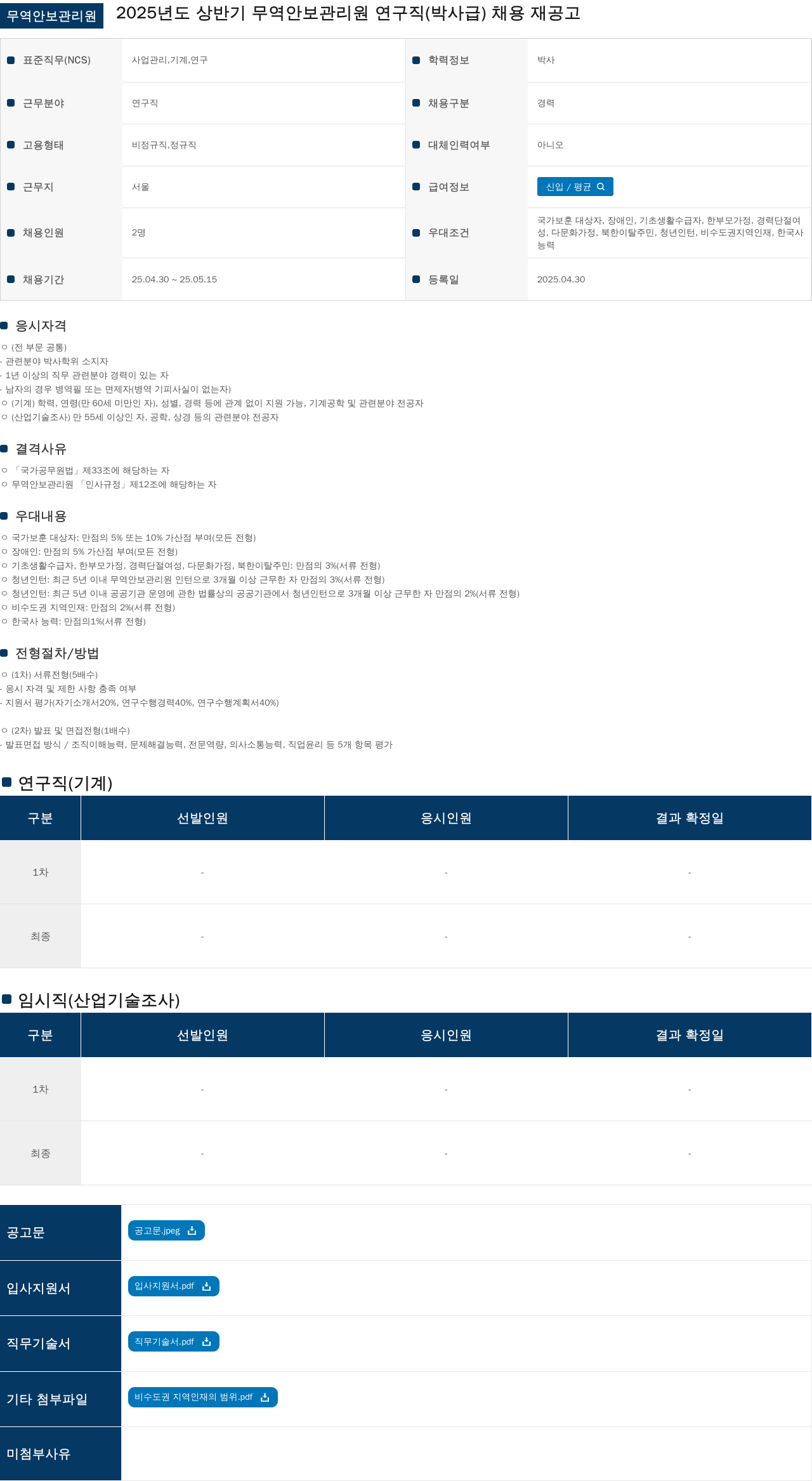 무역안보관리원 2025년도 상반기 무역 안보 관리원 연구직(박사급) 채용 재공고 채용공고