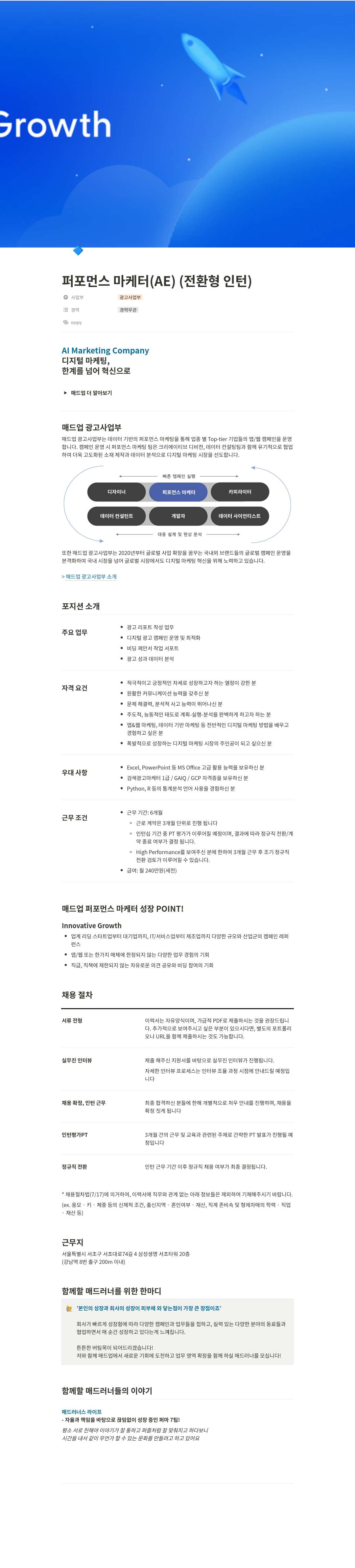 매드업 퍼포먼스 마케터 (AE) (전환형 인턴) 채용 채용공고