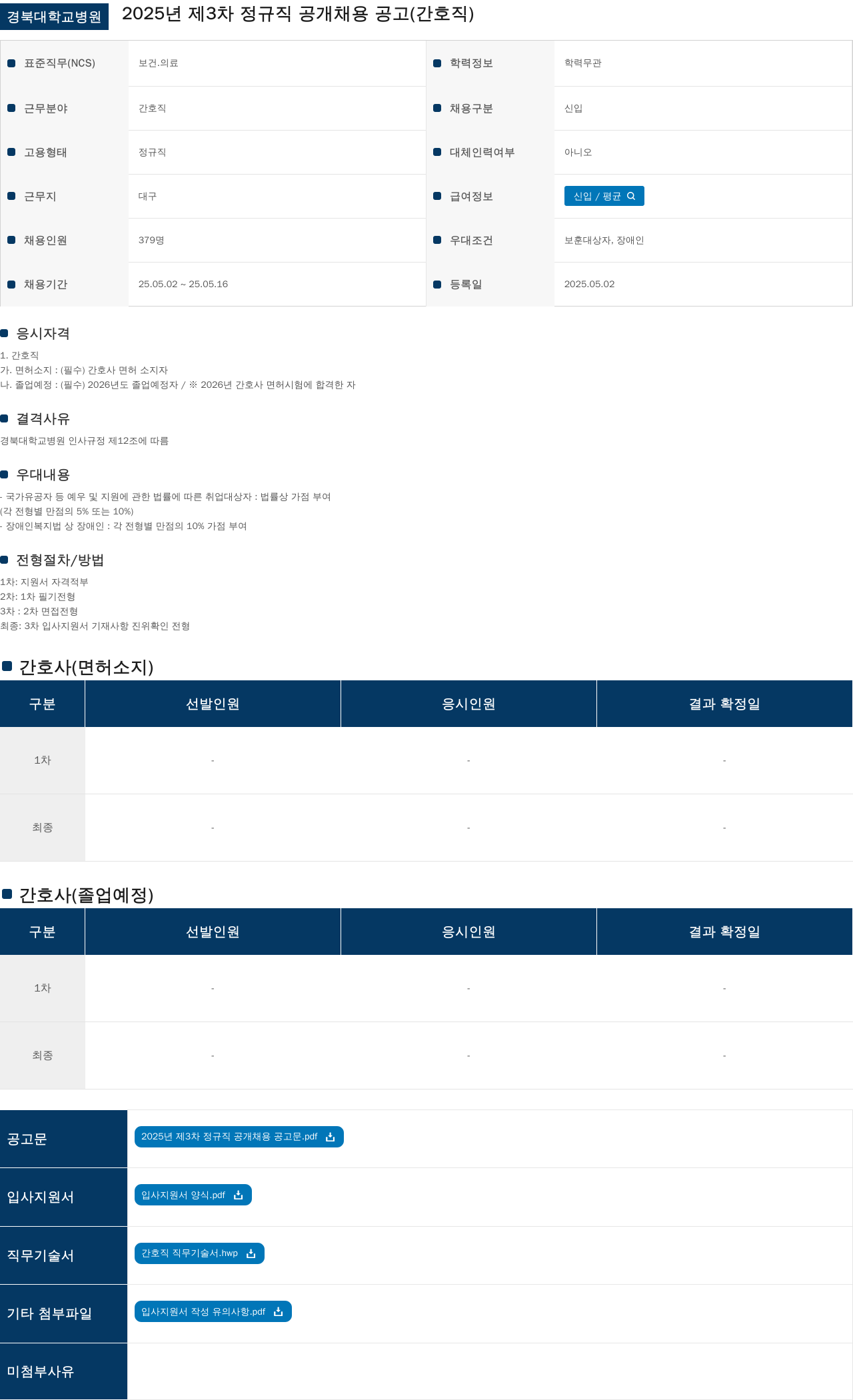 경북대학교병원 2025년 제3차 정규직 공개 채용 공고 (간호직) 채용공고