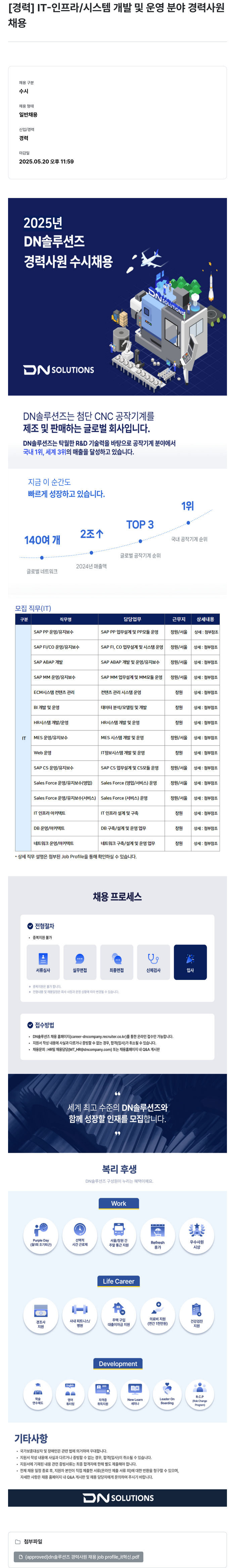 DN솔루션즈 [경력] IT- 인프라 / 시스템 개발 및 운영 분야 경력 사원 채용 채용공고