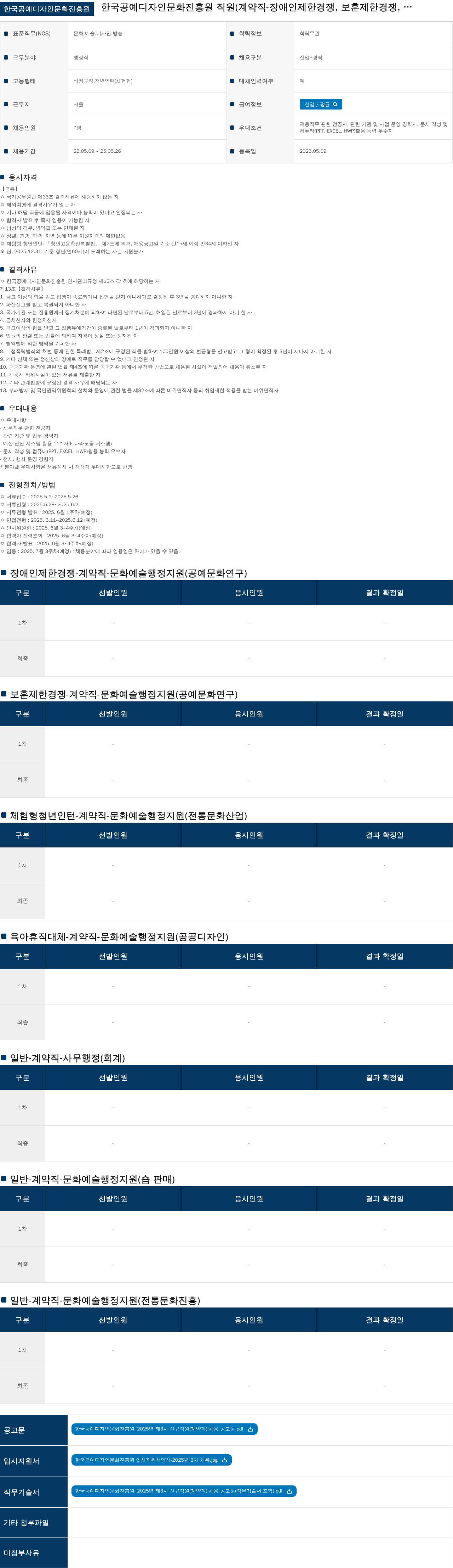 한국공예디자인문화진흥원 2025년 제3차 신규 직원(계약직) 채용 공고 채용공고