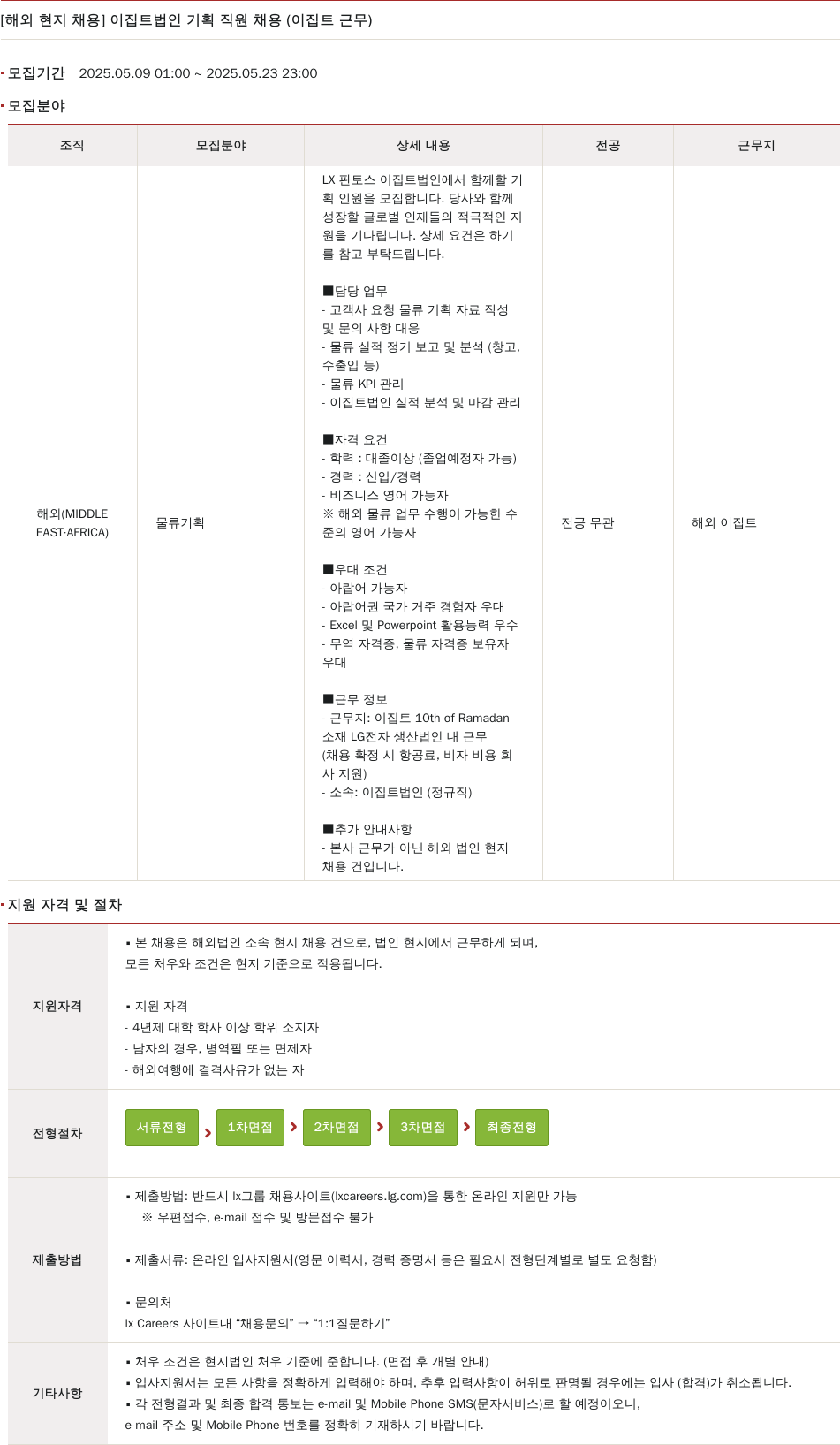 엘엑스판토스 [해외 현지 채용] 이집트 법인 기획 직원 채용 (이집트 근무) 채용공고