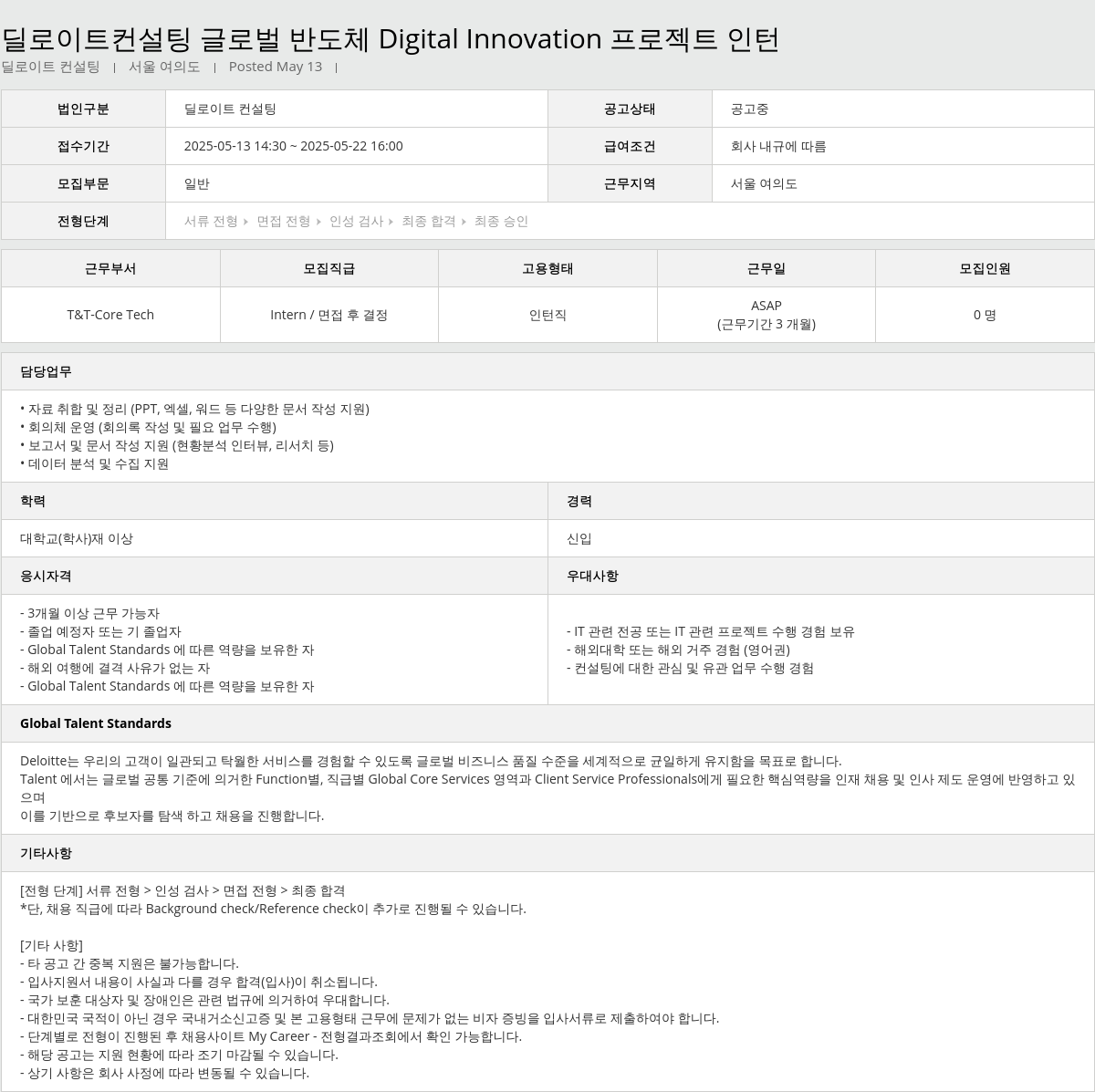 딜로이트안진 글로벌 반도체 Digital Innovation 프로젝트 인턴 채용공고