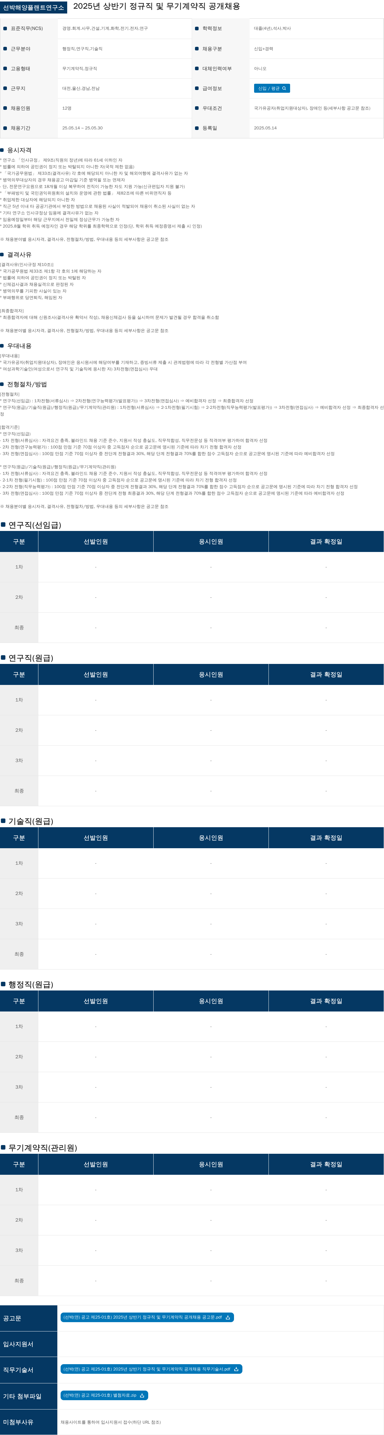 선박해양플랜트연구소 2025년 상반기 정규직 및 무기계약직 공개 채용 채용공고