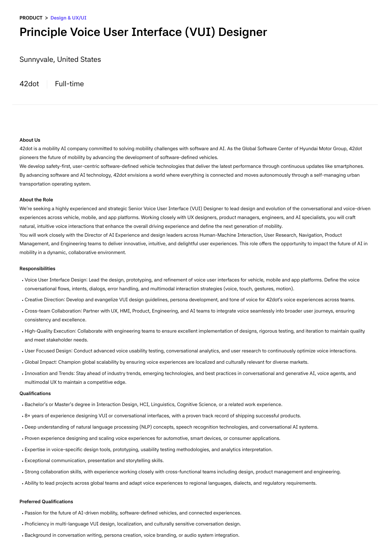 42dot Principle Voice User Interface (VUI) Designer 채용공고