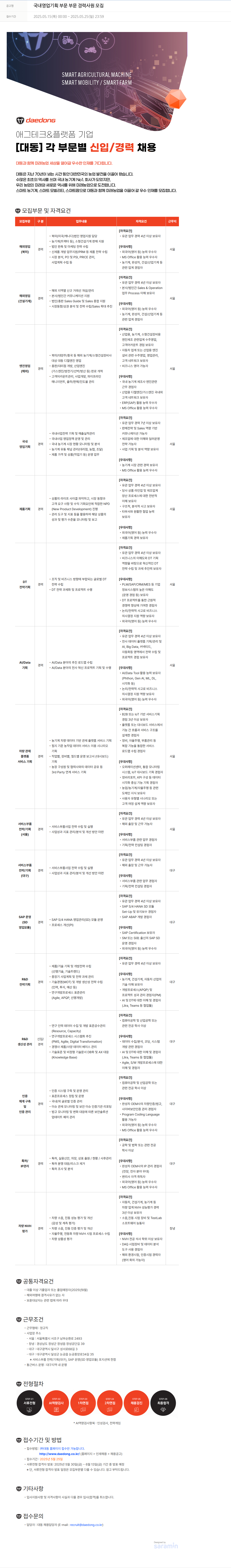 대동 국내 영업 기획 부문 부문 경력 사원 모집 채용공고
