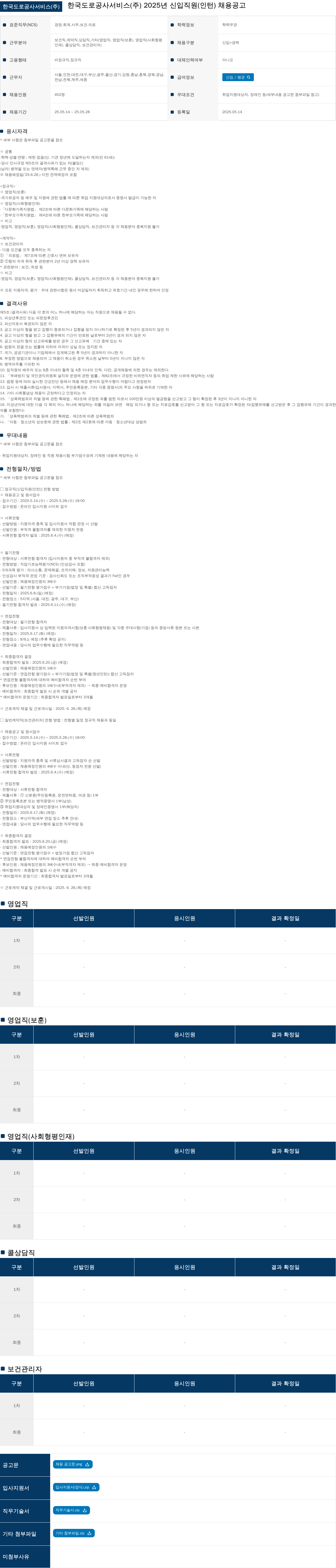 한국도로공사서비스 2025년 신입 직원(인턴) 채용 공고 채용공고