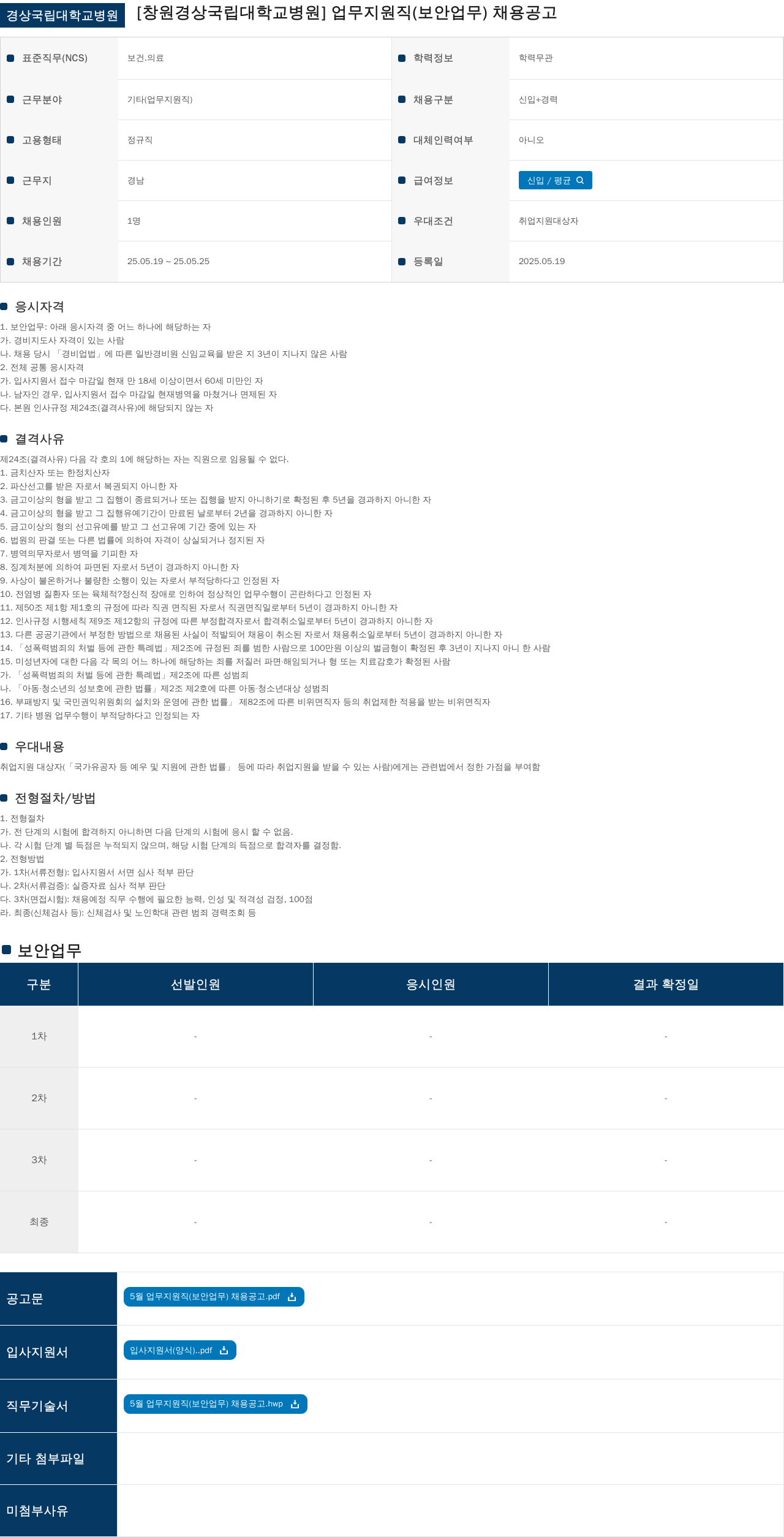 경상국립대학교병원 업무지원직(보안업무) 채용 공고 채용공고