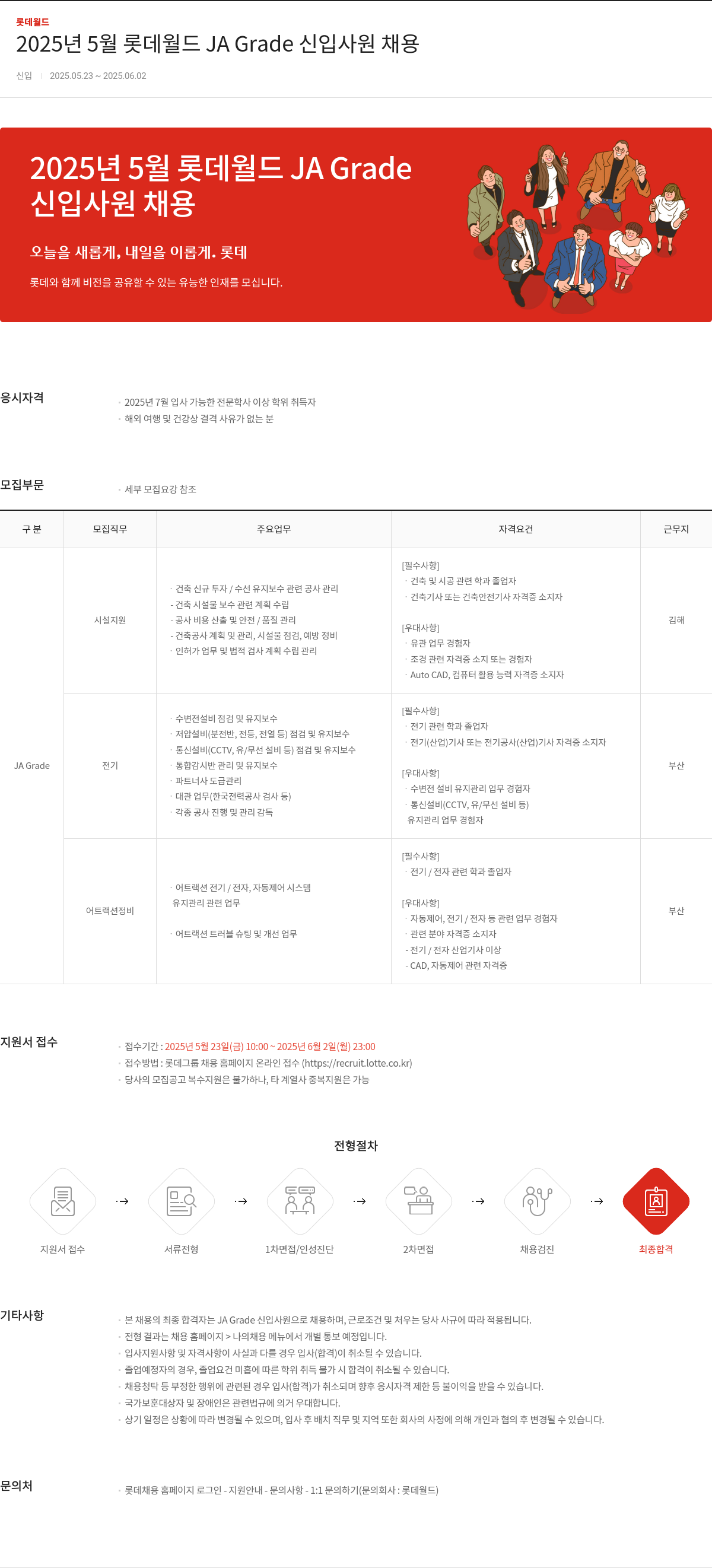 롯데월드 2025년 5월 롯데 월드 JA Grade 신입 사원 채용 채용공고