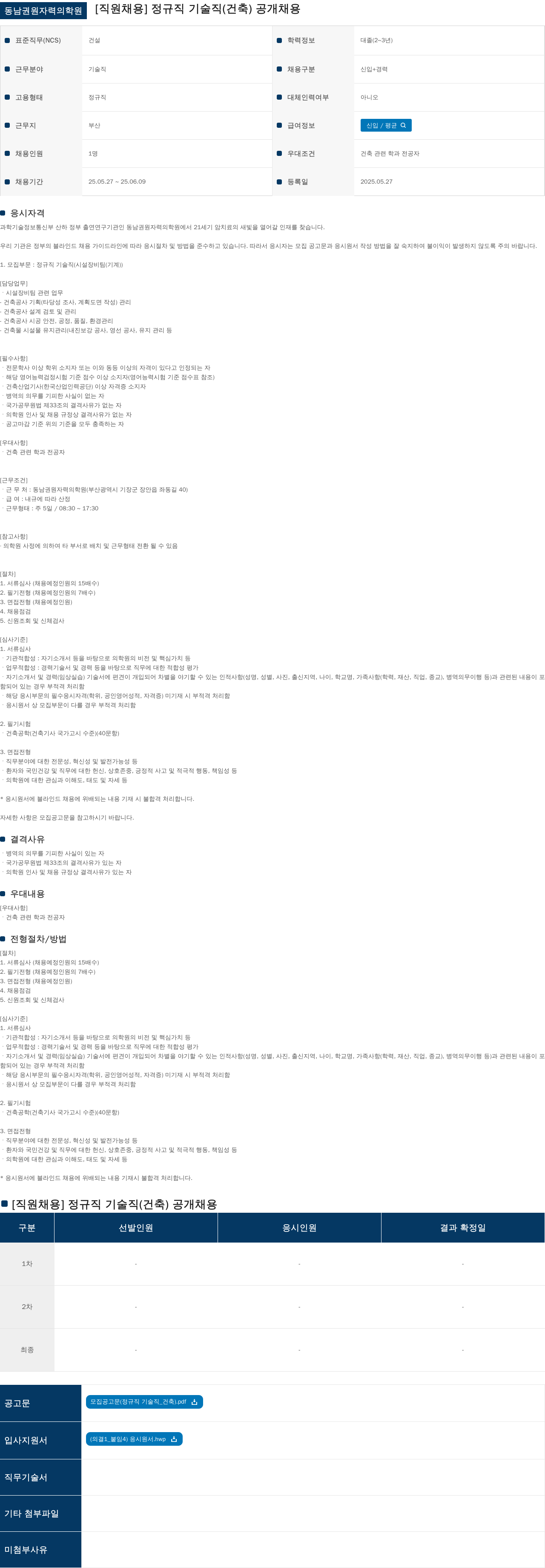 동남권원자력의학원 [직원 채용] 정규직 기술직(건축) 공개 채용 채용공고