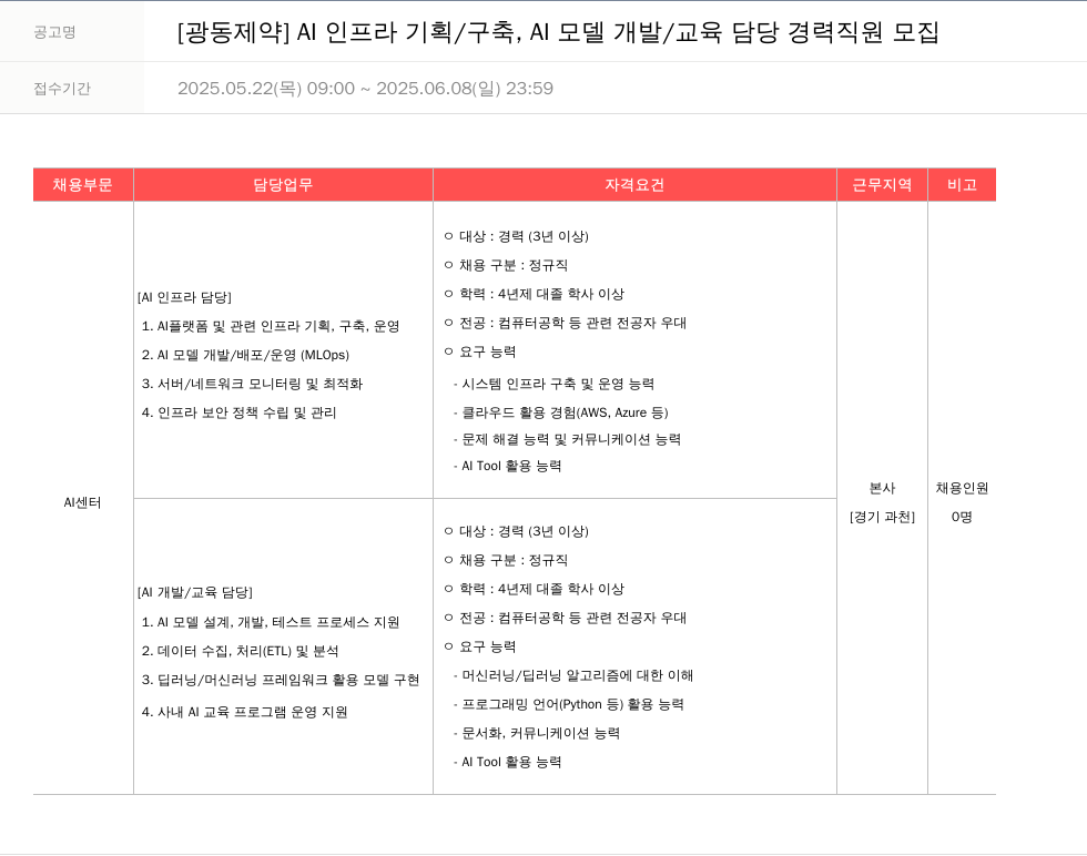 광동제약 [광동제약] AI 인프라 기획/구축, AI 모델 개발/교육 담당 경력 직원 모집 채용공고