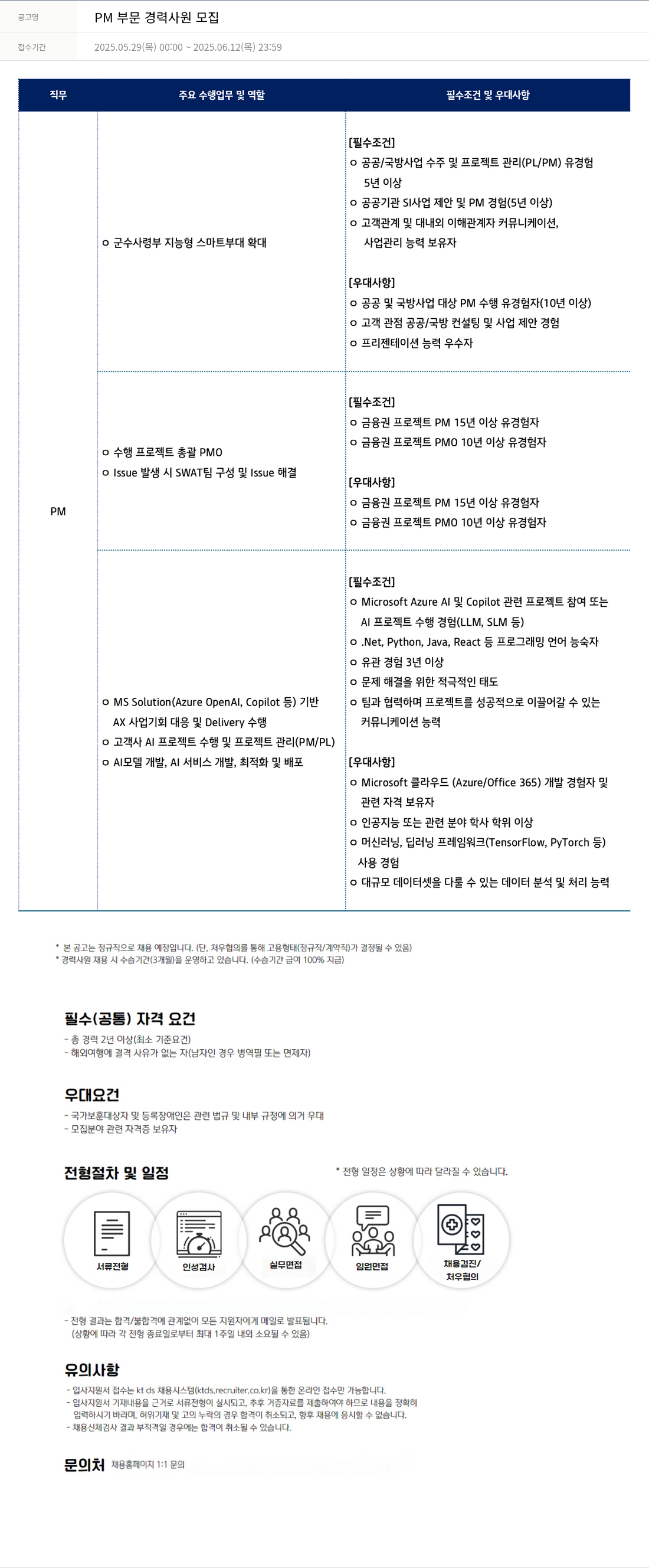 KTds PM 부문 경력 사원 모집 채용공고