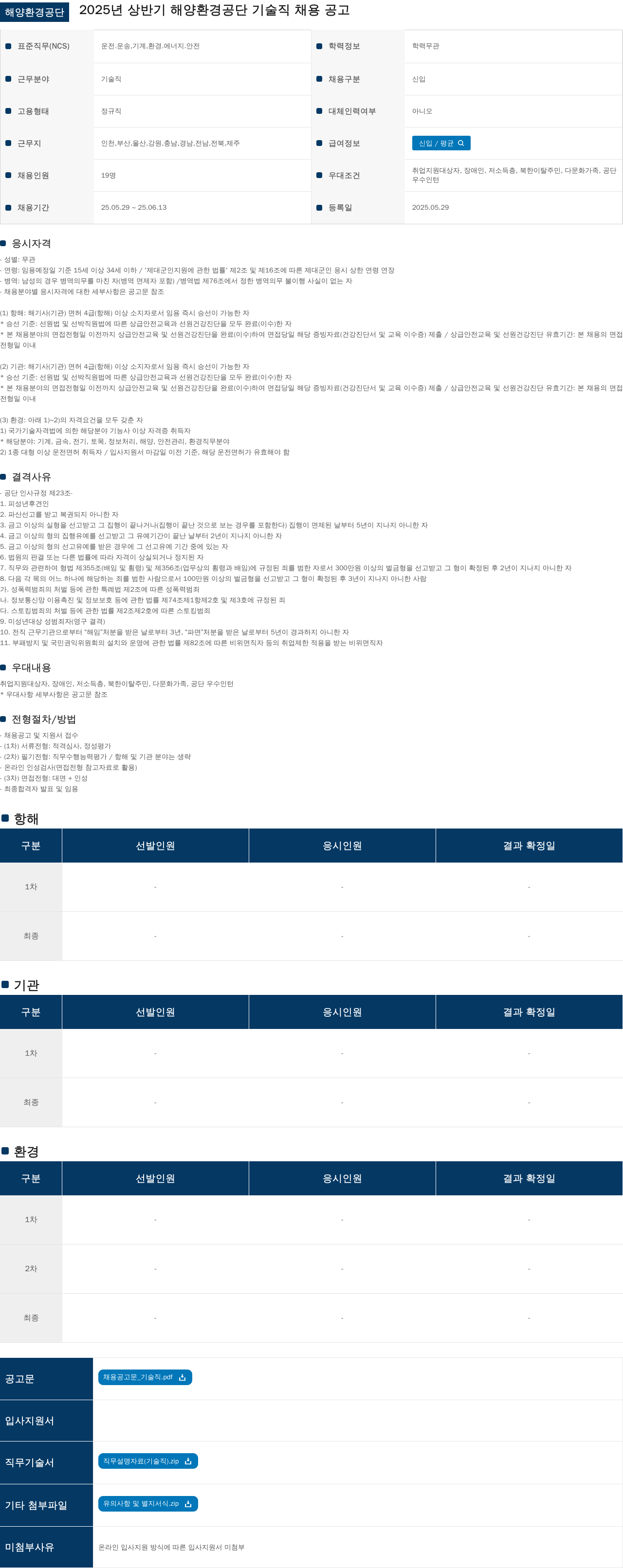 해양환경공단 2025년 상반기 해양환경공단 기술직 채용 공고 채용공고