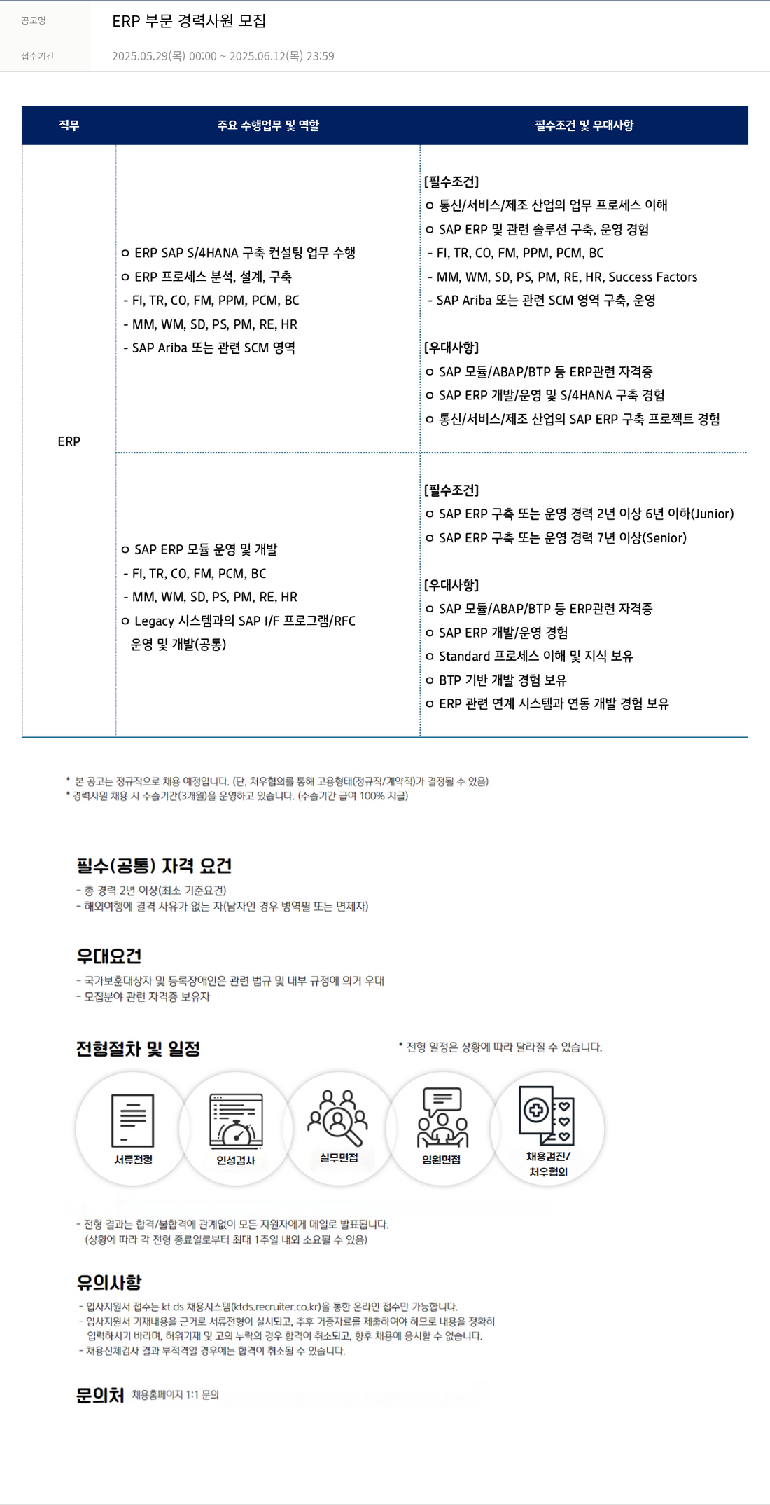 KTds ERP 부문 경력 사원 모집 채용공고