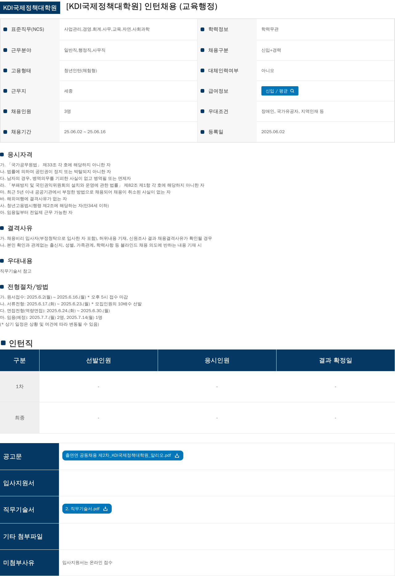 KDI국제정책대학원 [ KDI 국제 정책 대학원 ] 인턴 채용 ( 교육 행정 ) 채용공고