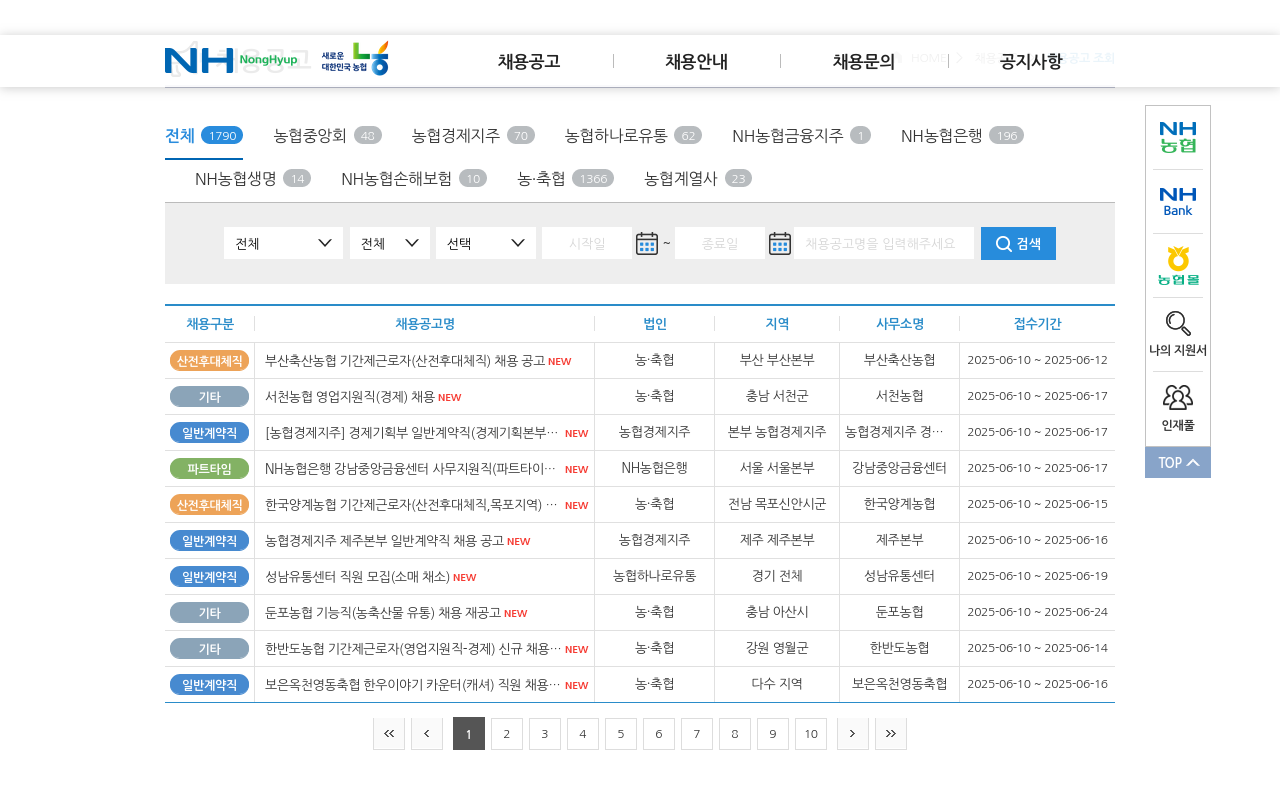농업협동조합중앙회 산전 후대 체직 부산 축산 농협 기간제 근로자 (산전 후대 체직) 채용 공고 채용공고