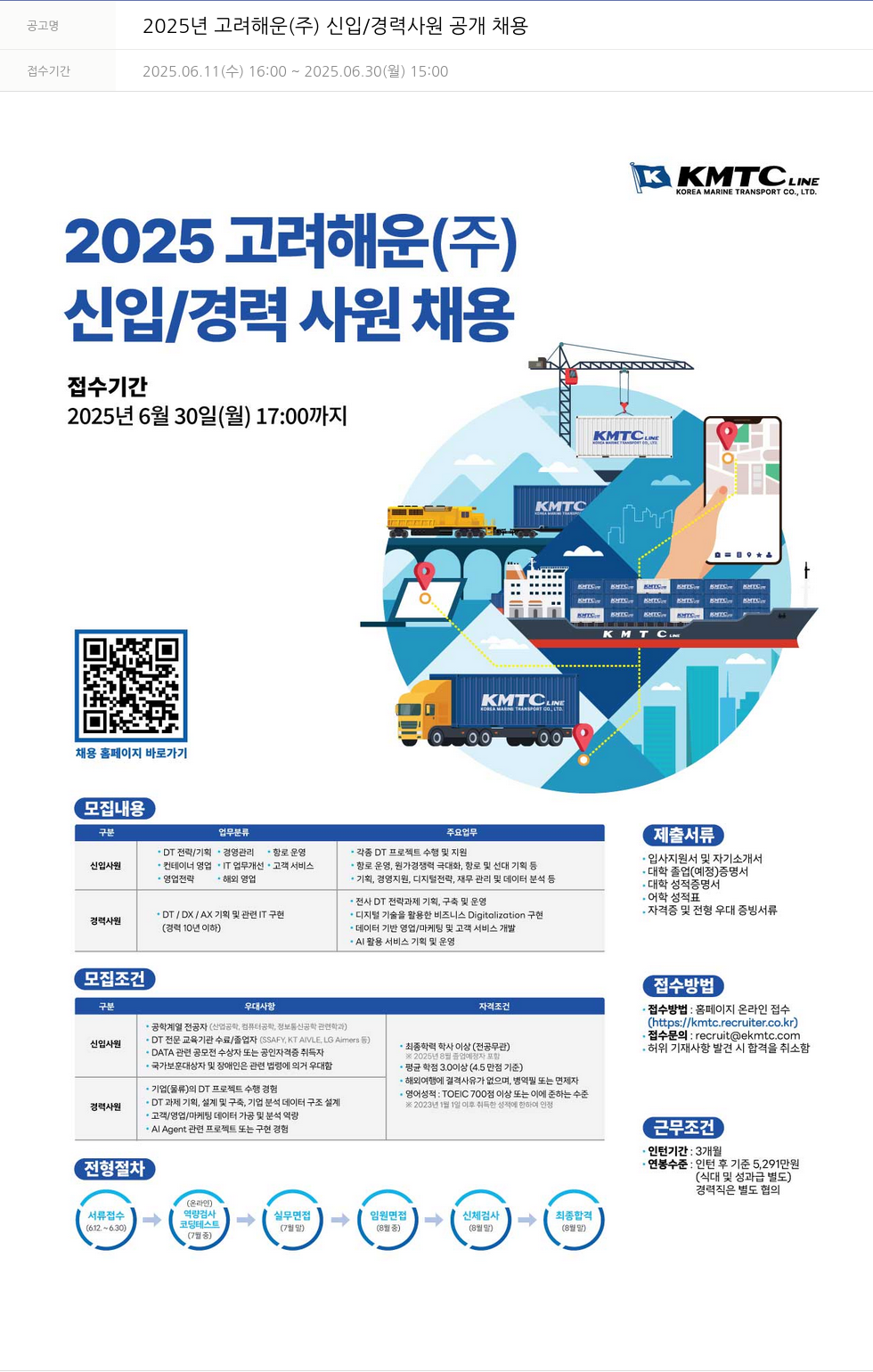 고려해운 2025년 고려해운(주) 신입/경력 사원 공개 채용 채용공고