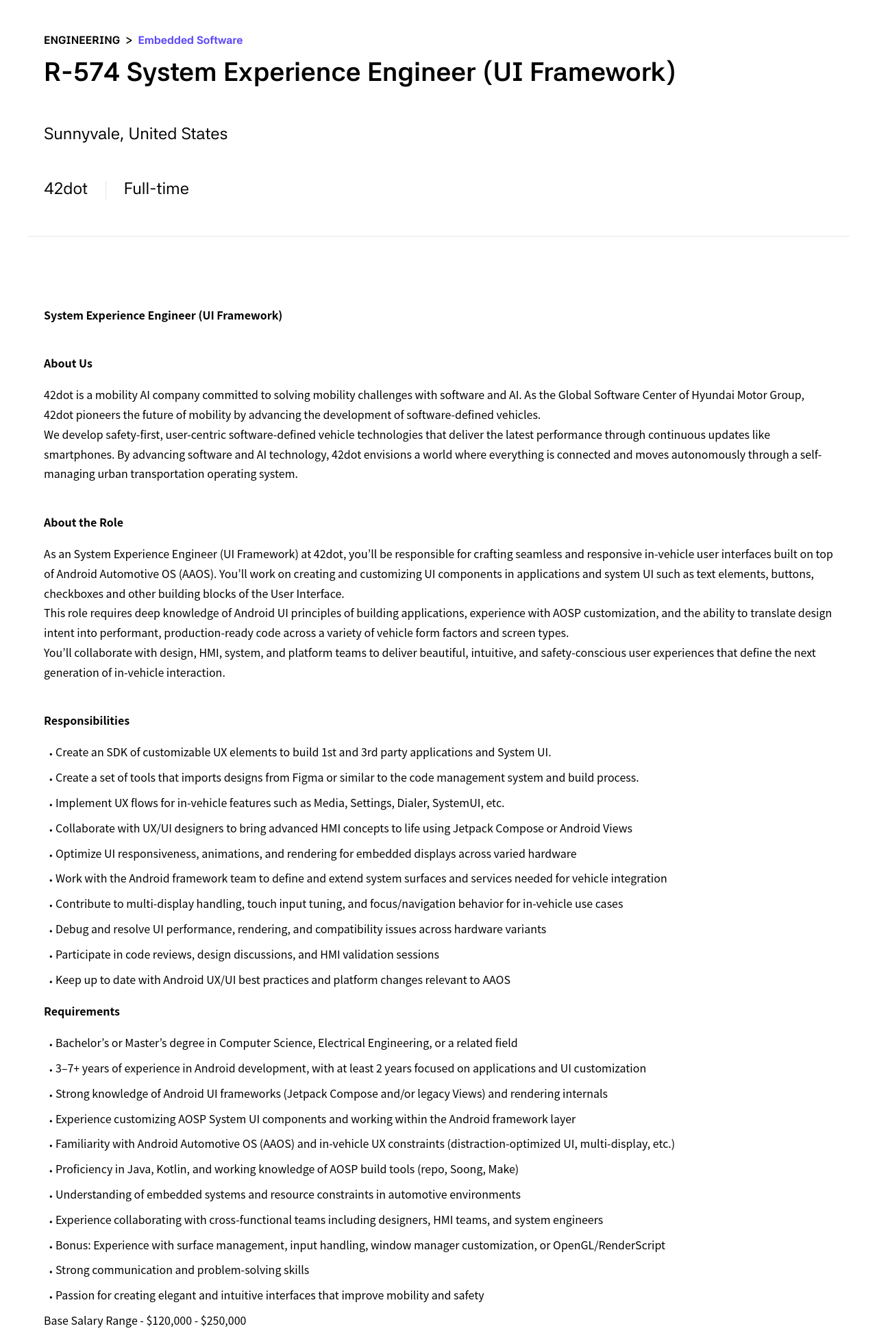 42dot System Experience Engineer (UI Framework) 채용공고