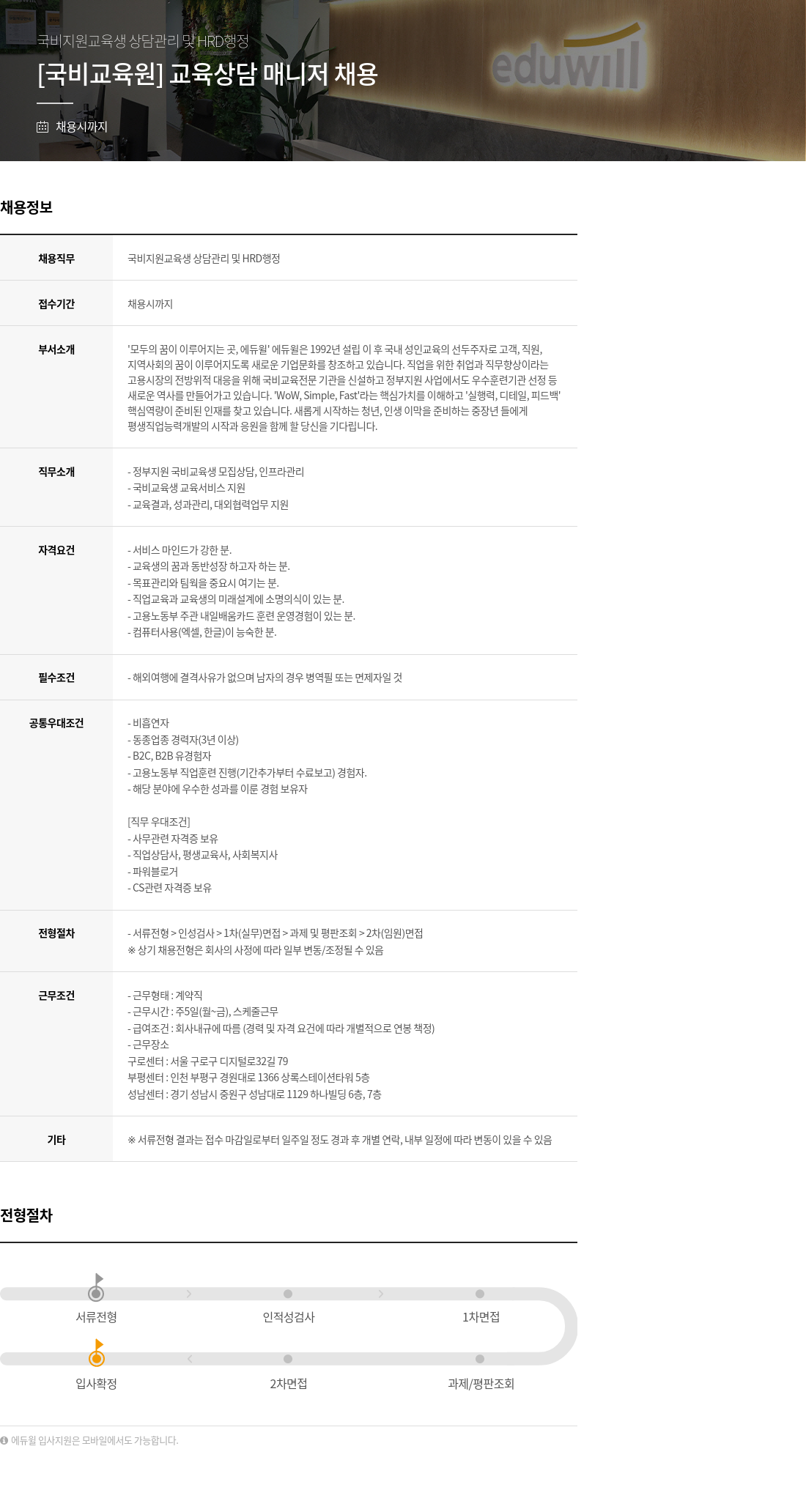 에듀윌 [국비 교육] 교육 상담 매니저 채용 채용공고