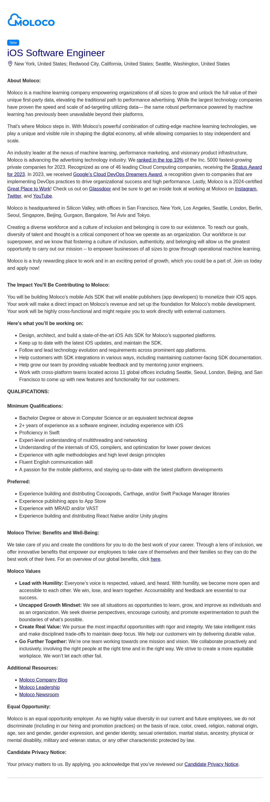 몰로코 iOS Software Engineer 채용공고