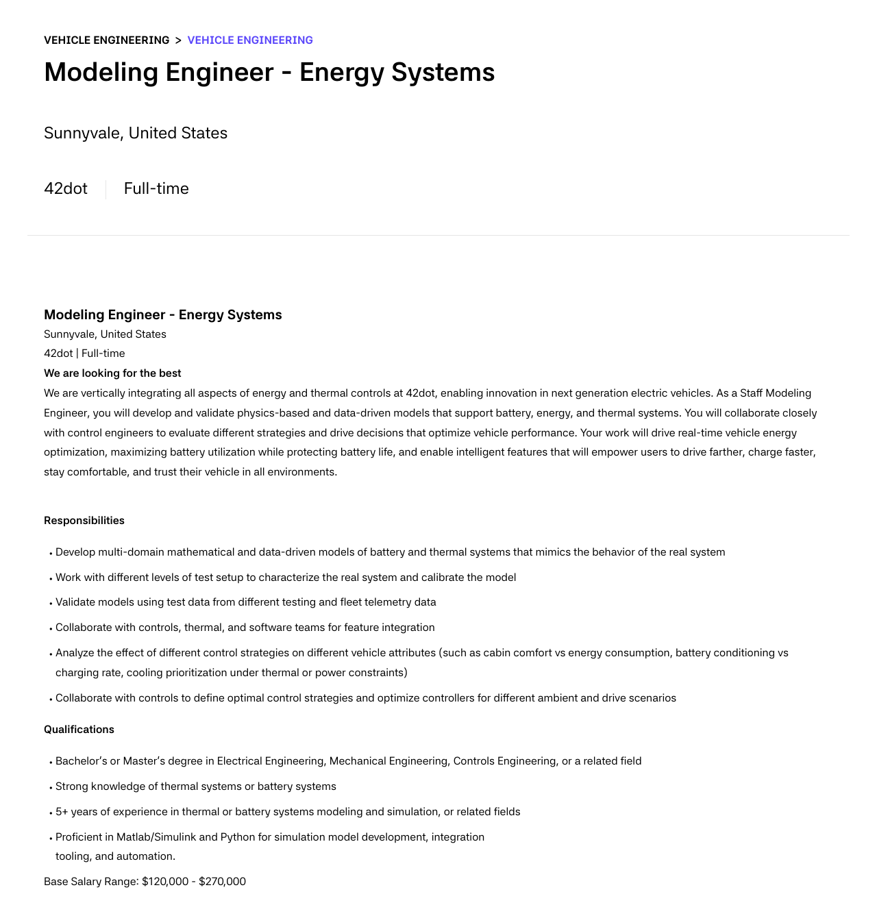 42dot Modeling Engineer - Energy Systems 채용공고