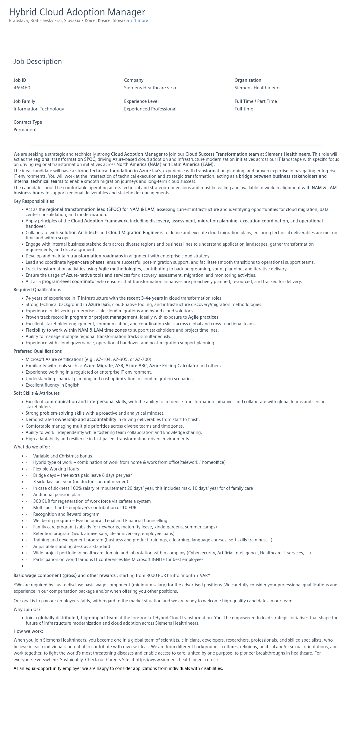 SiemensHealthineers Hybrid Cloud Adoption Manager 채용공고