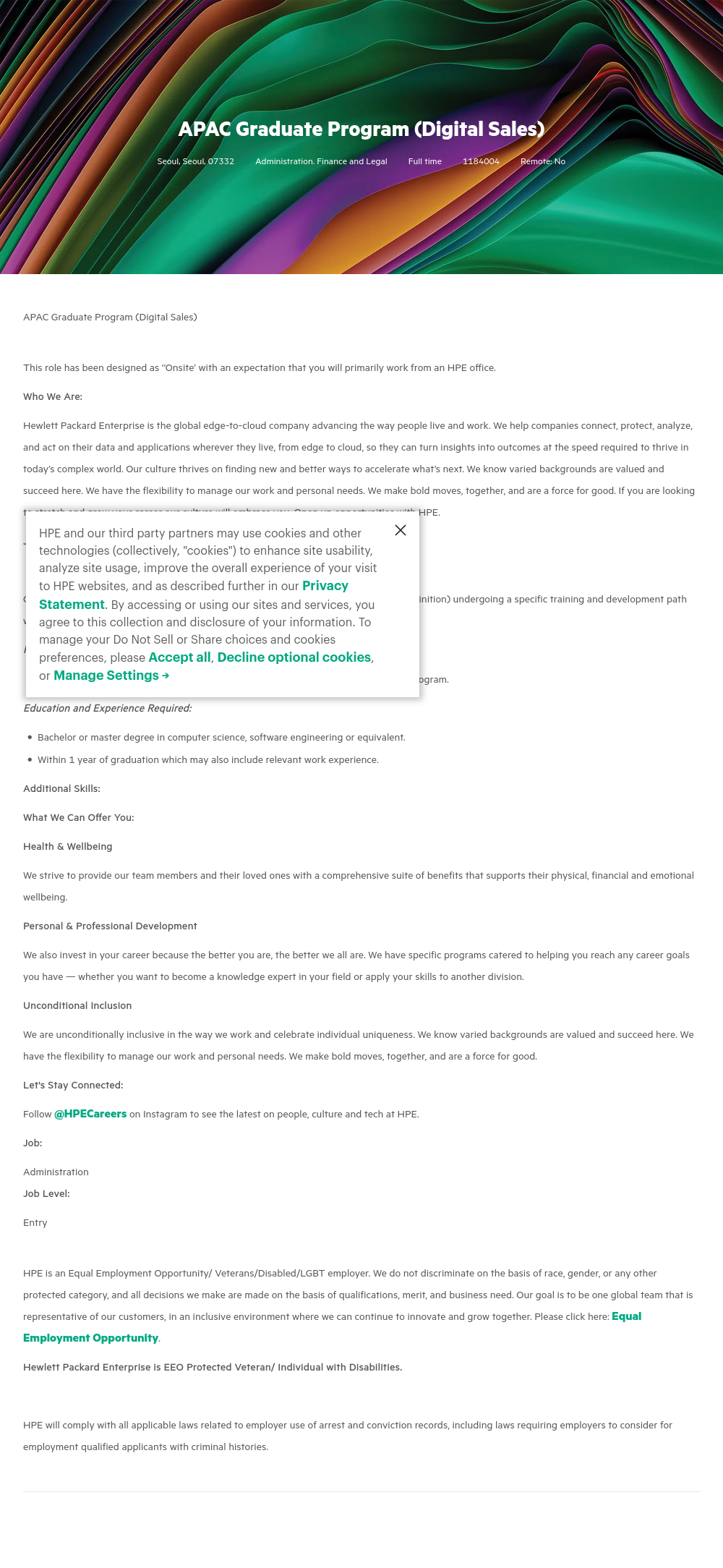 HP APAC Graduate Program (Digital Sales) 채용공고