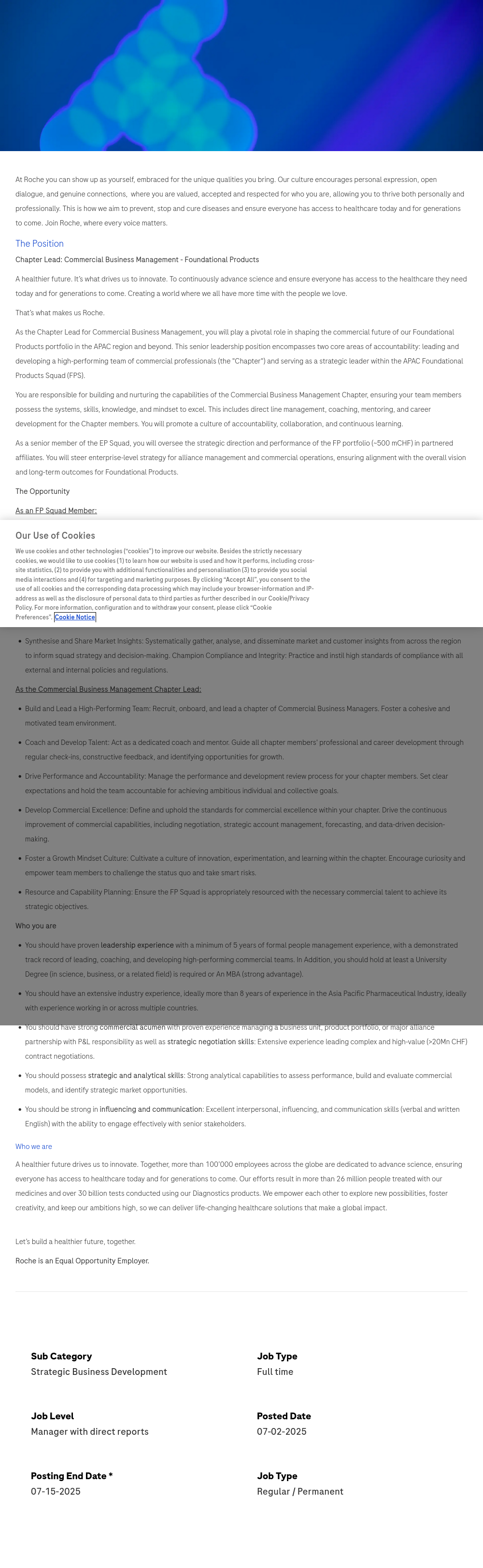 로슈 Chapter Lead: Commercial Business Management - Foundational Products 채용공고
