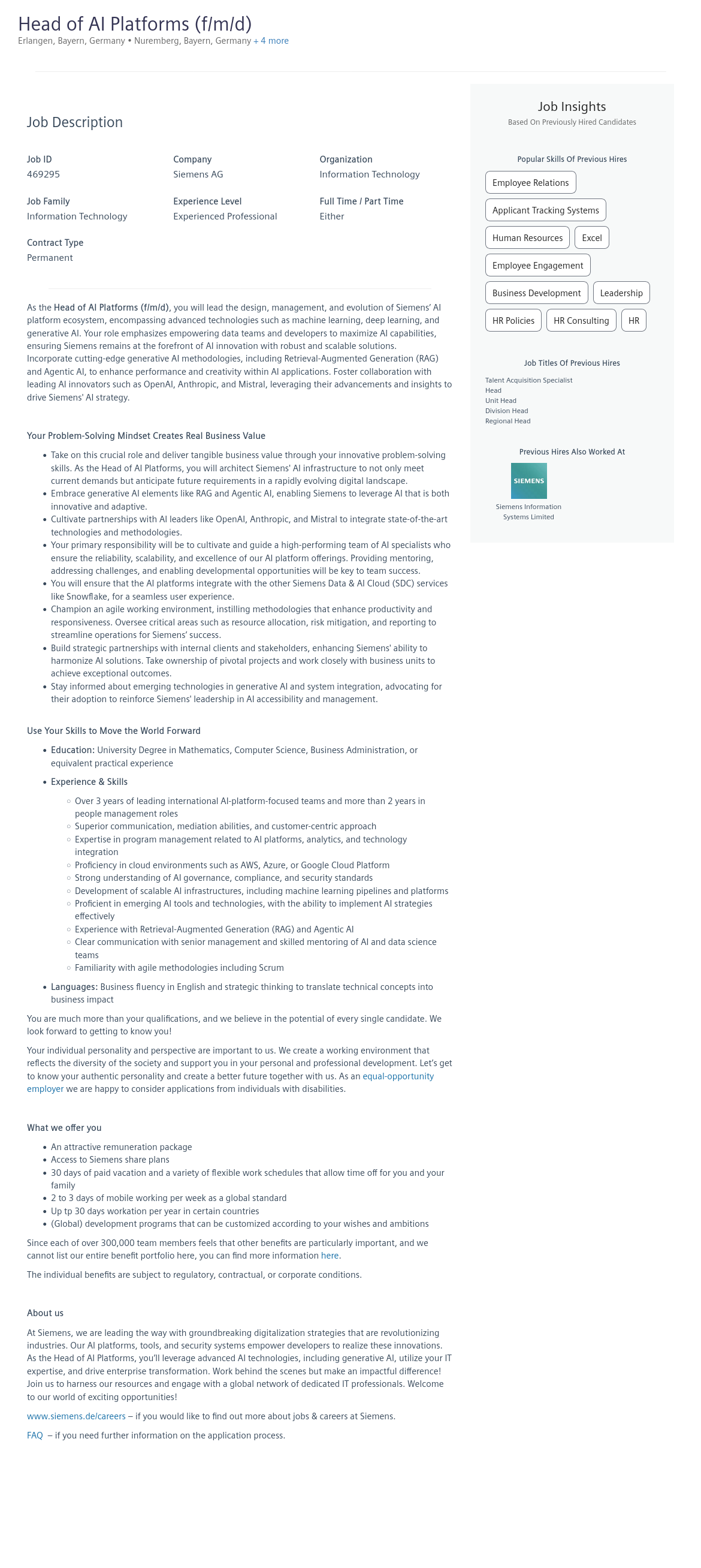 지멘스 Head of AI Platforms (f/m/d) 채용공고