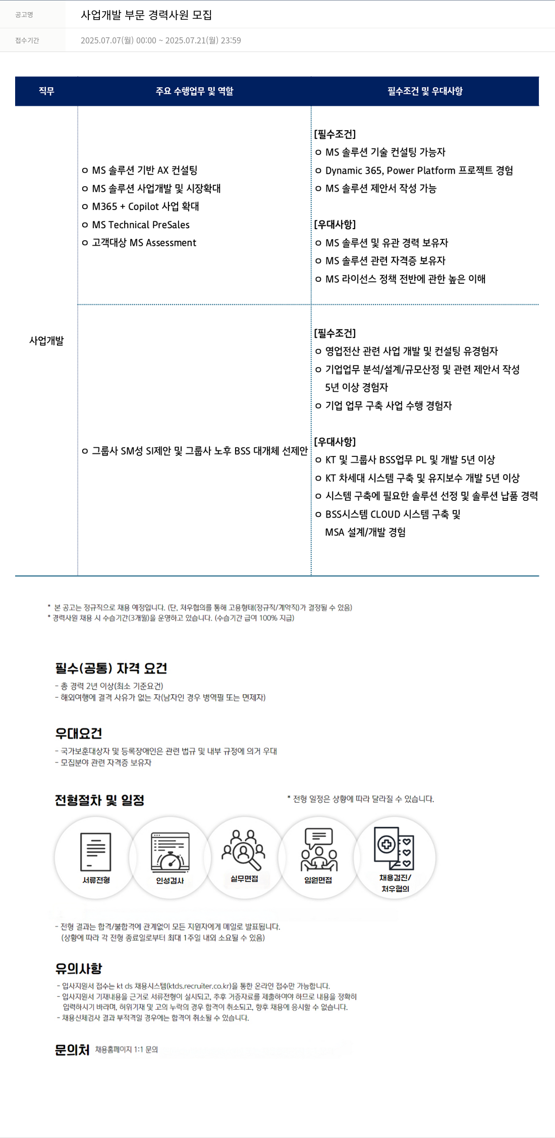 KTds 사업 개발 부문 경력 사원 모집 채용공고