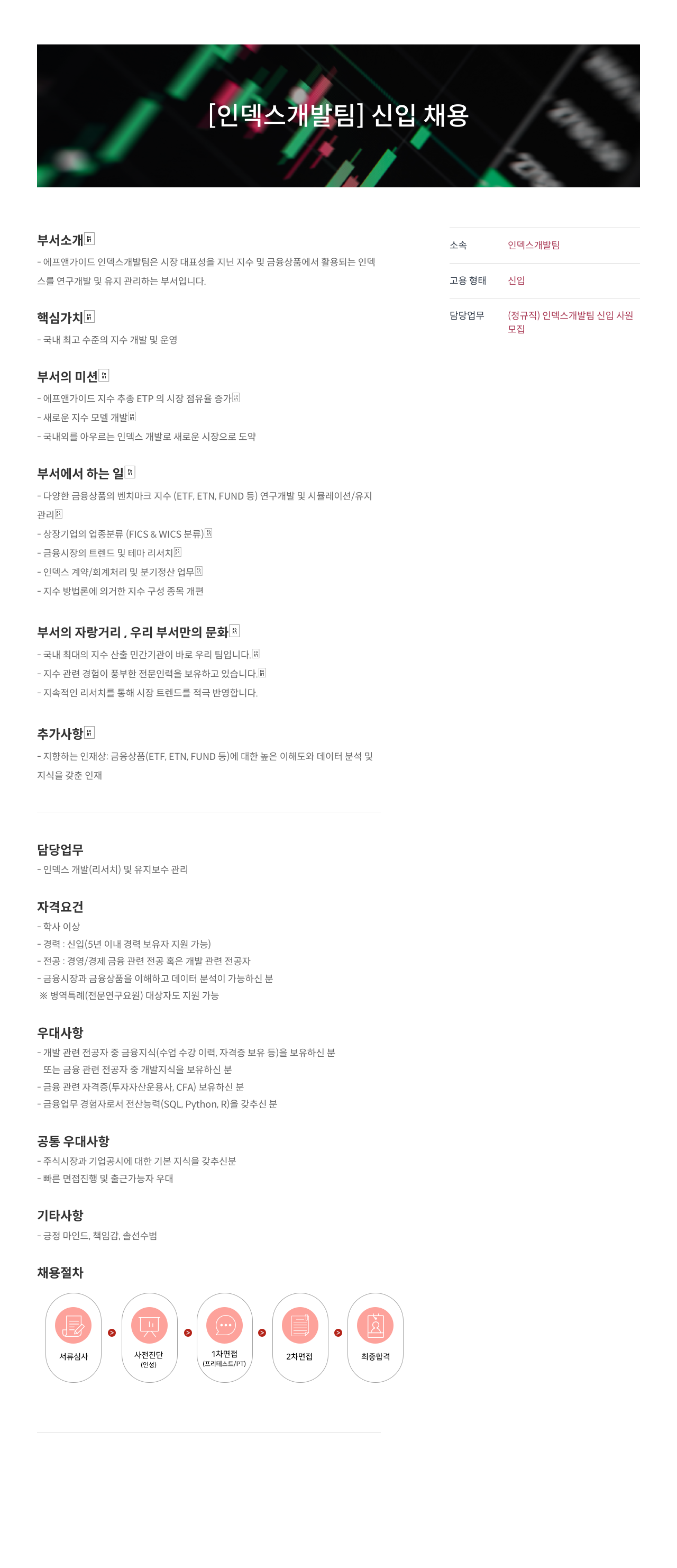 에프앤가이드 인덱스 개발팀 신입 사원 모집 채용공고