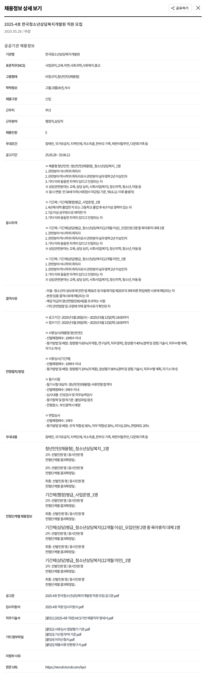 한국청소년상담복지개발원 2025-4호 한국청소년상담복지개발원 직원 모집 채용공고